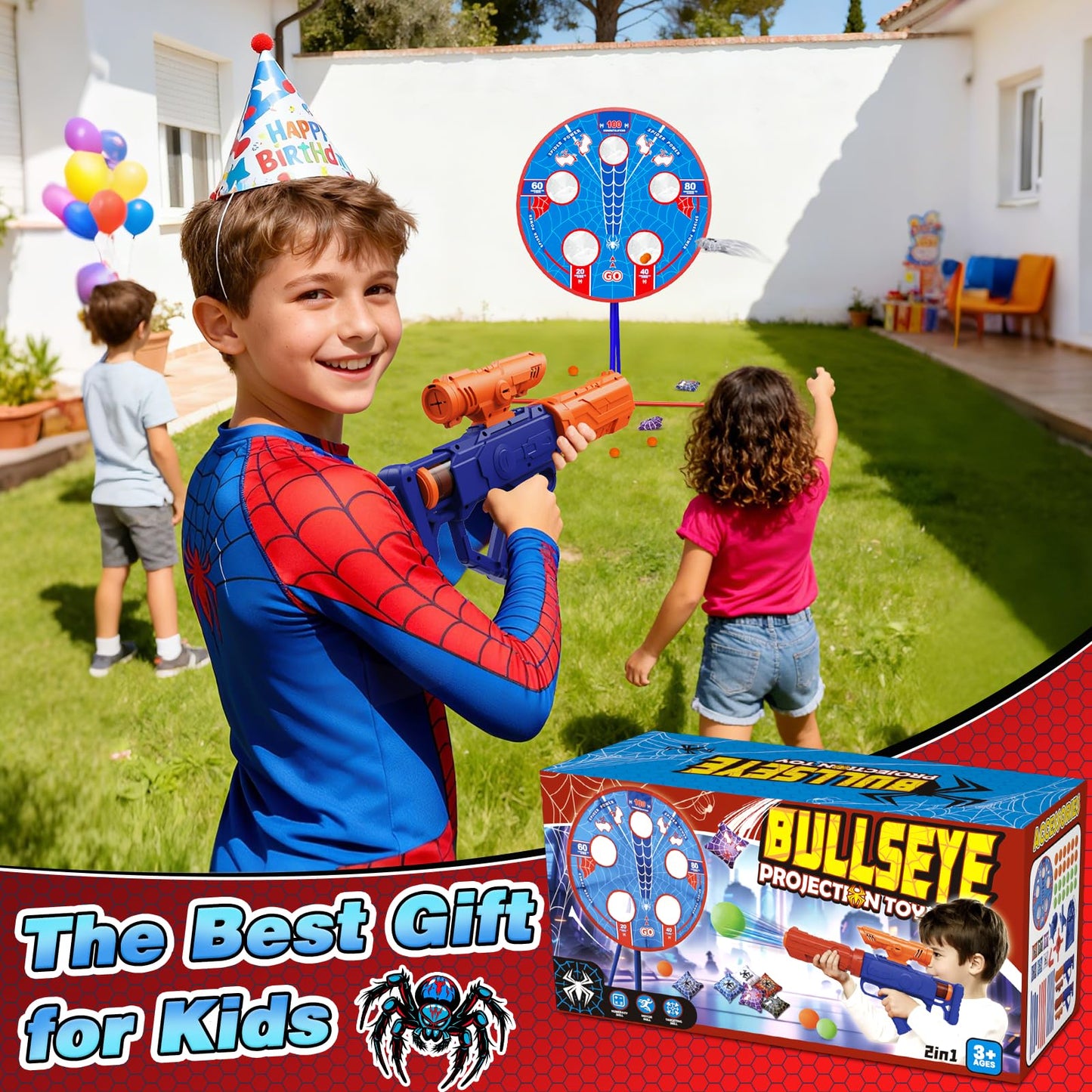 Aliex Spider Upgraded 2-in-1 Shooting Games Toy – Rotating Target, 2 Air Blasters & 24 Foam Balls