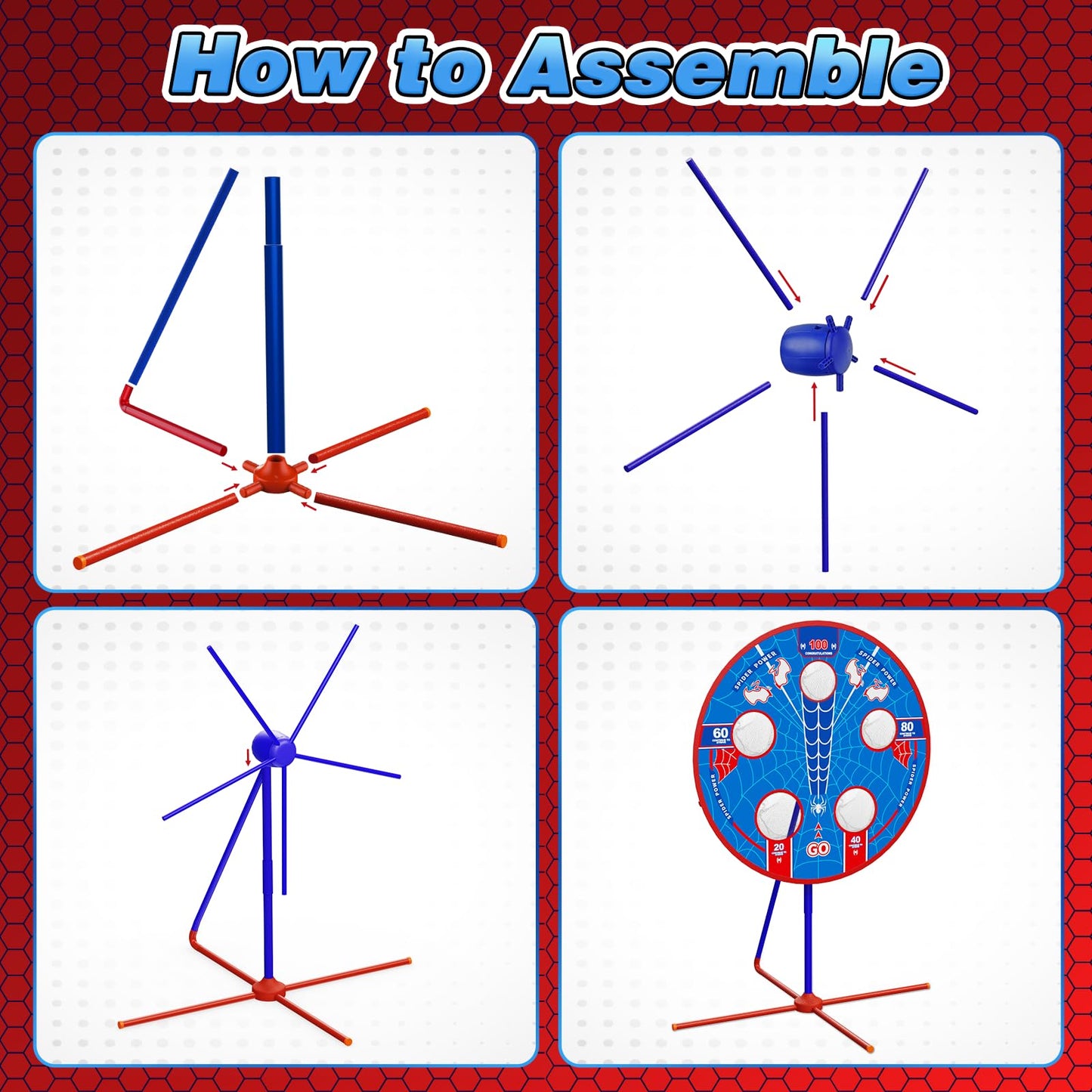 Aliex Spider Upgraded 2-in-1 Shooting Games Toy – Rotating Target, 2 Air Blasters & 24 Foam Balls