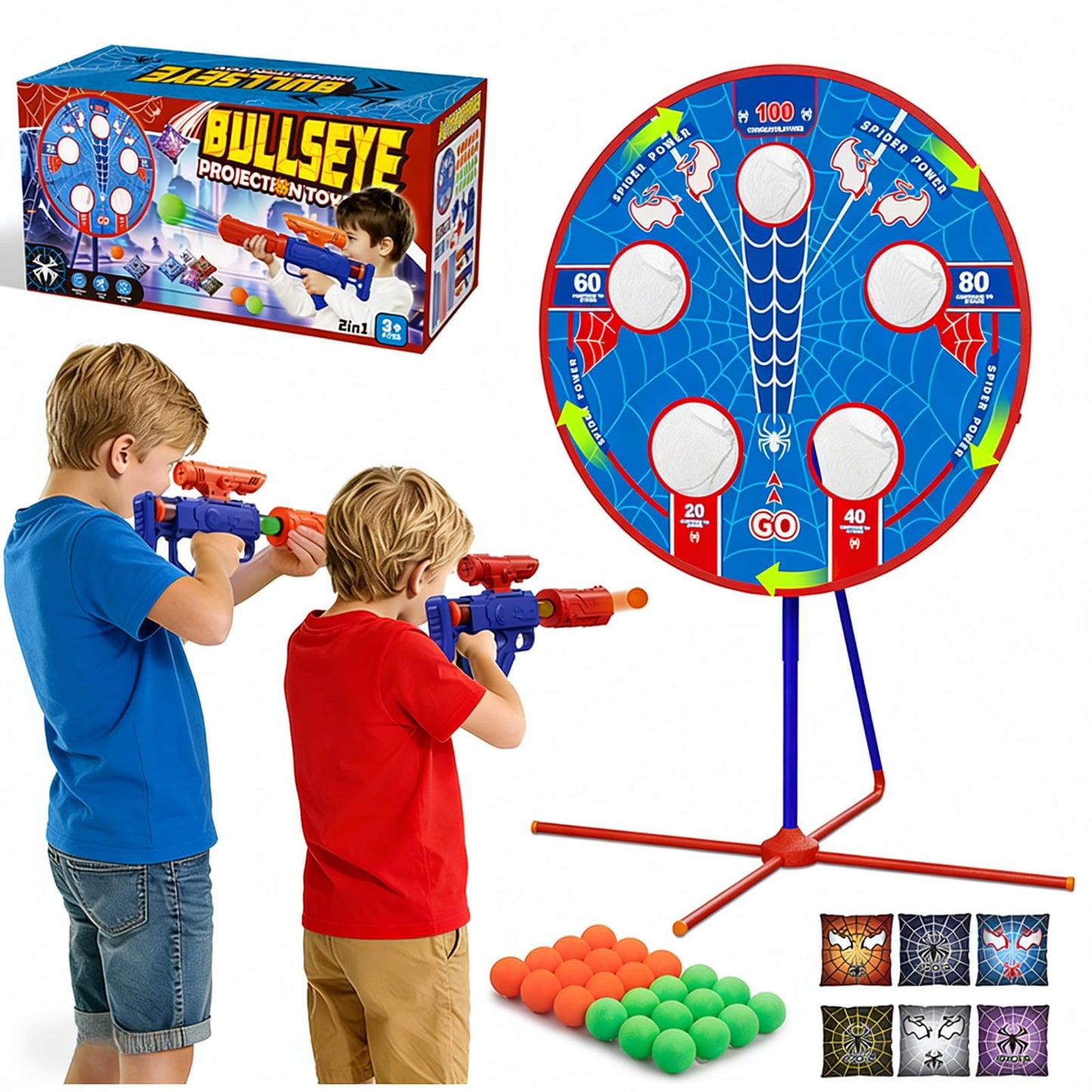 Aliex Spider Upgraded 2-in-1 Shooting Games Toy – Rotating Target, 2 Air Blasters & 24 Foam Balls