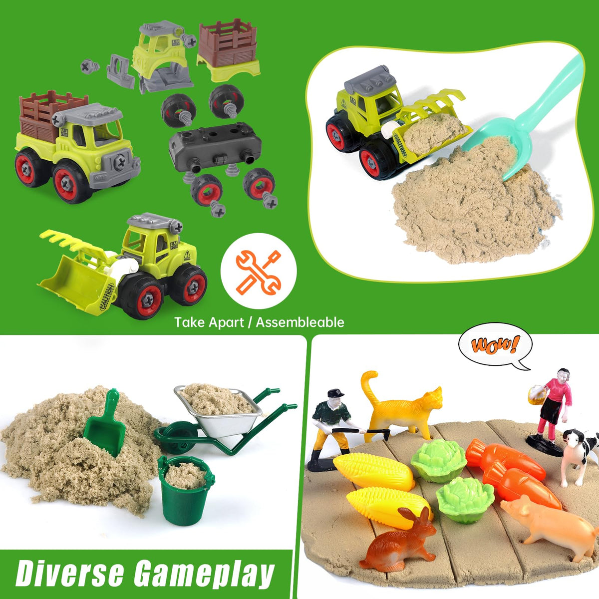 Aliex Farm Sensory Bin – 2.2 lbs Play Sand, 31pc Farm Toys & Lid (Ages 3–8)