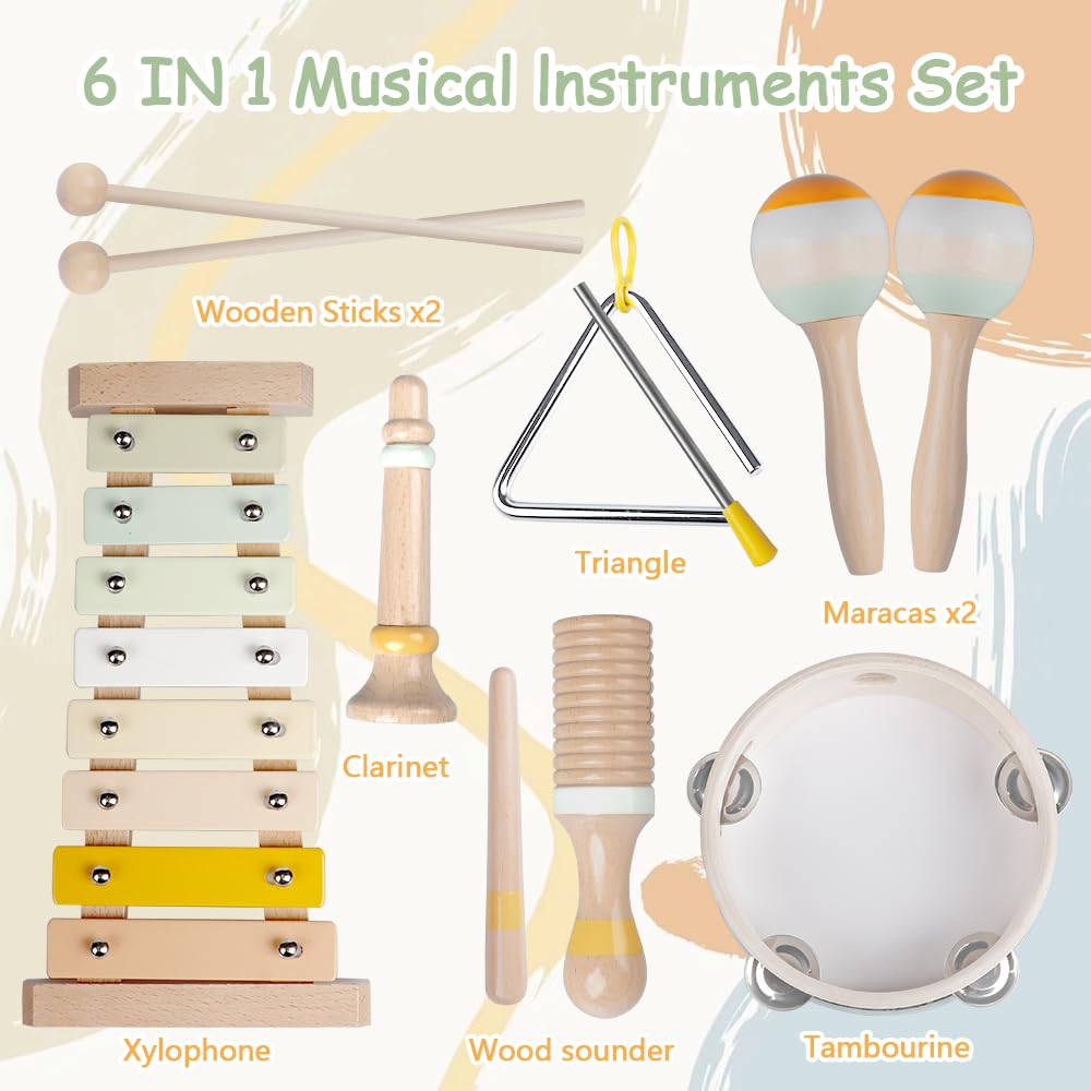 Aliex Baby Musical Instruments – Montessori Wooden Toys for Toddlers 1-3 (Neutral Boho Xylophone)