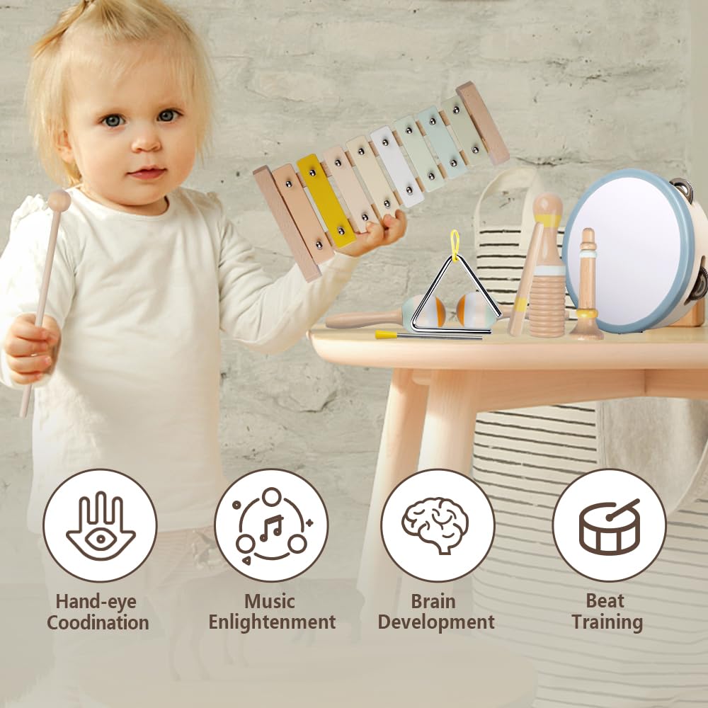 Aliex Baby Musical Instruments – Montessori Wooden Toys for Toddlers 1-3 (Neutral Boho Xylophone)