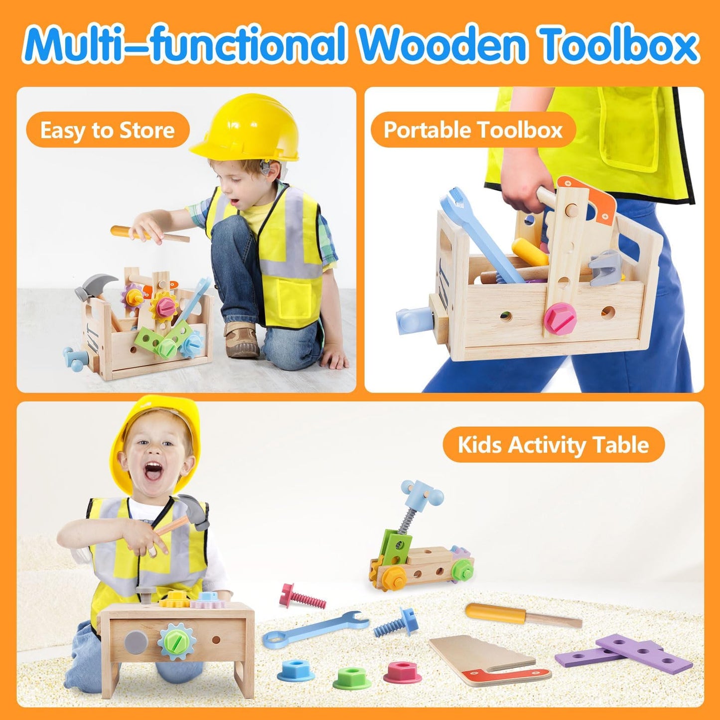 Aliex Wooden Kids Tool Set – 30pc Montessori Toys for Toddlers | Educational STEM Gift