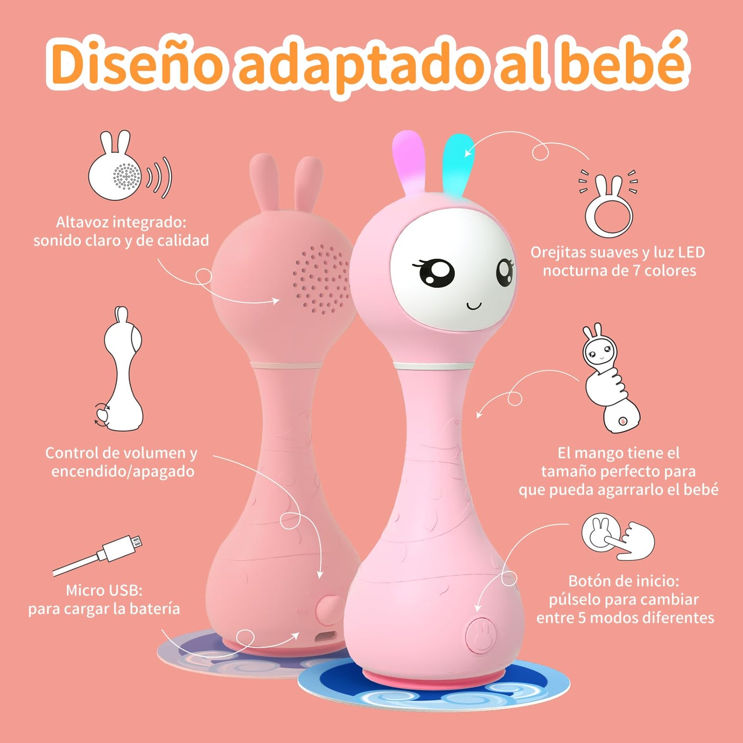 alilo Baby Musical Rattle 0-12 Months – Lights, 66 Sounds, 15 Songs, 13 Stories, Color Recognition