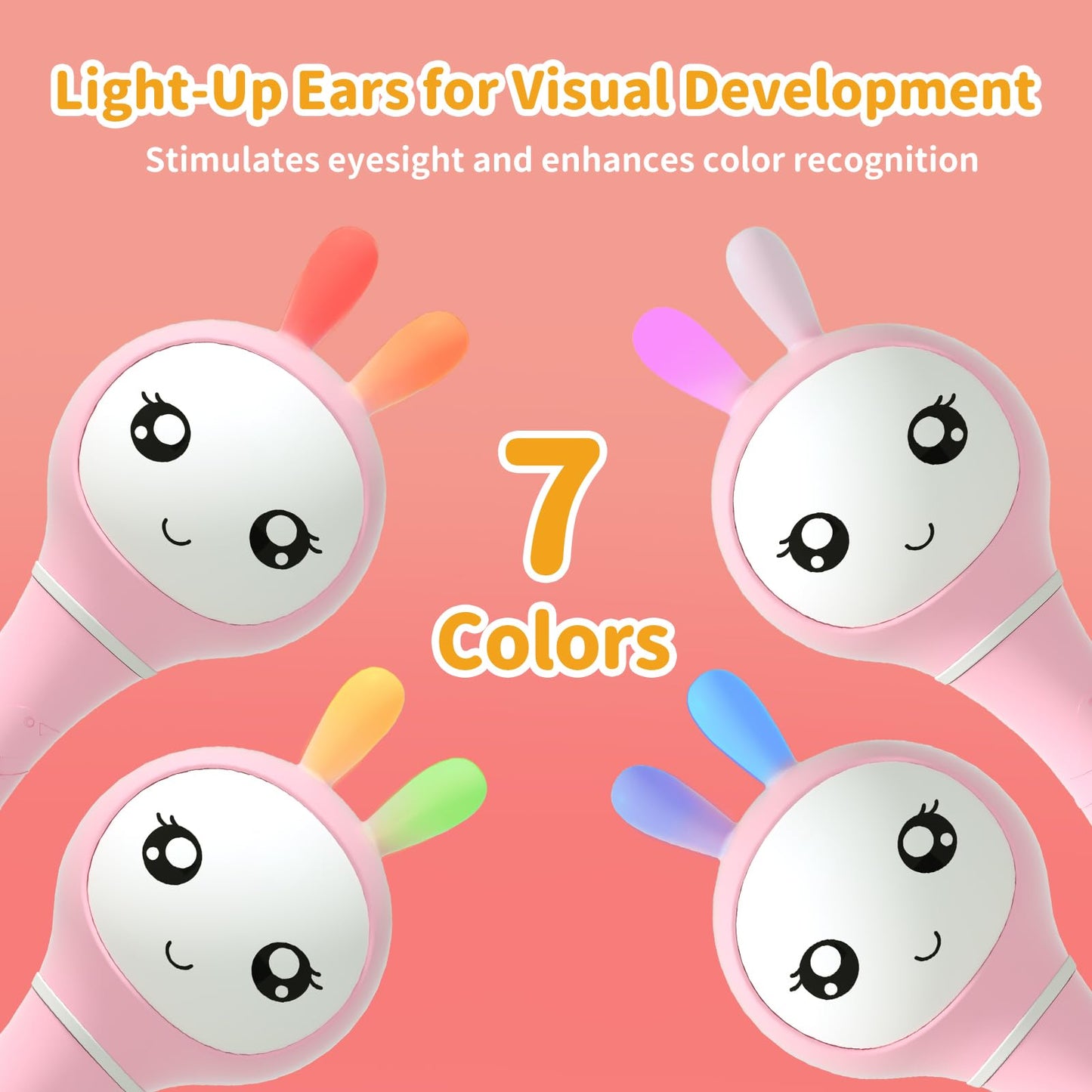 alilo Smarty Bunny Baby Rattle – 4 Music Modes, Light-Up Ears & Color Recognition (0–24 Months)