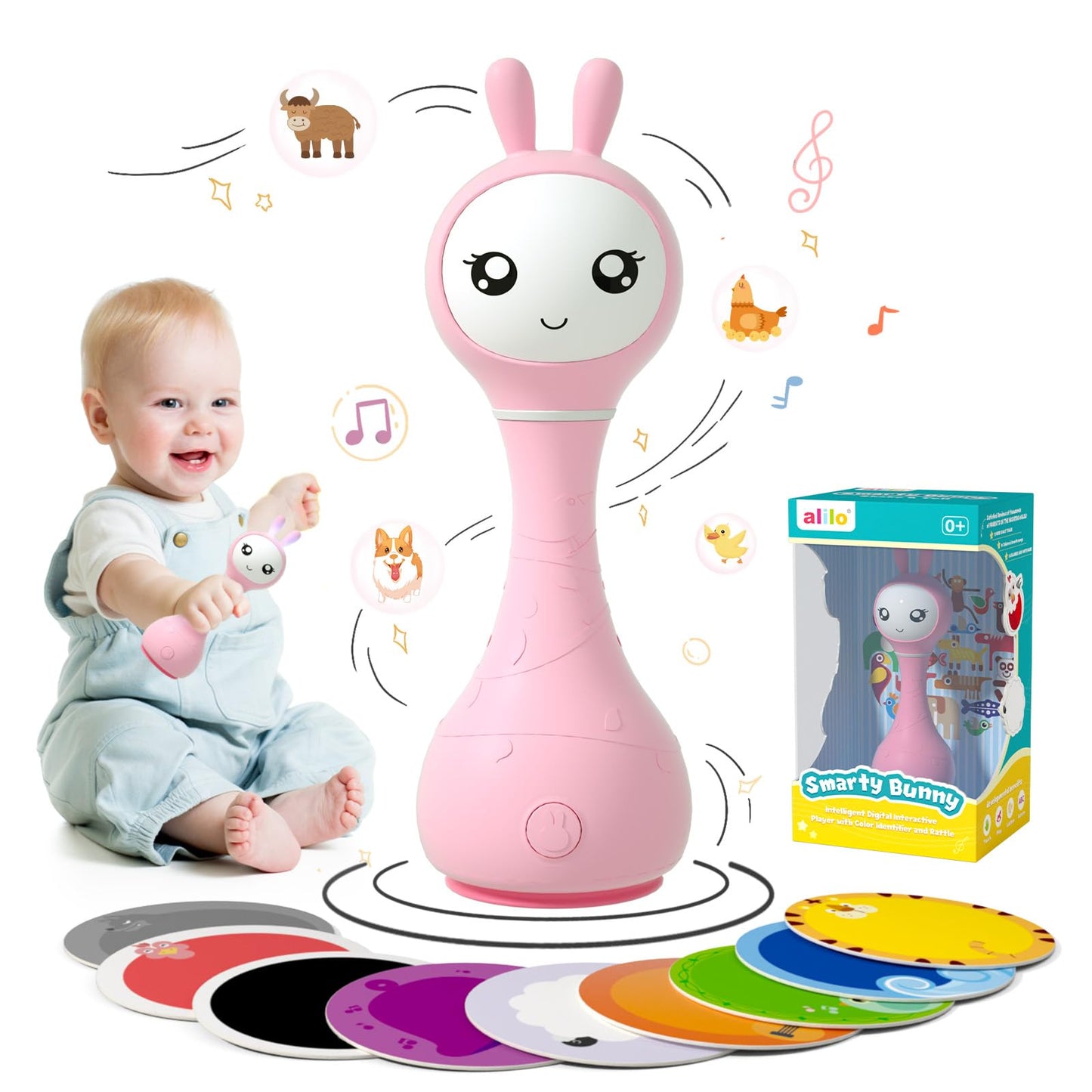 alilo Smarty Bunny Baby Rattle – 4 Music Modes, Light-Up Ears & Color Recognition (0–24 Months)