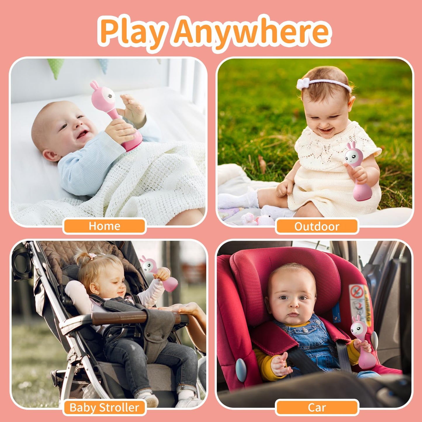 alilo Smarty Bunny Baby Rattle – 4 Music Modes, Light-Up Ears & Color Recognition (0–24 Months)