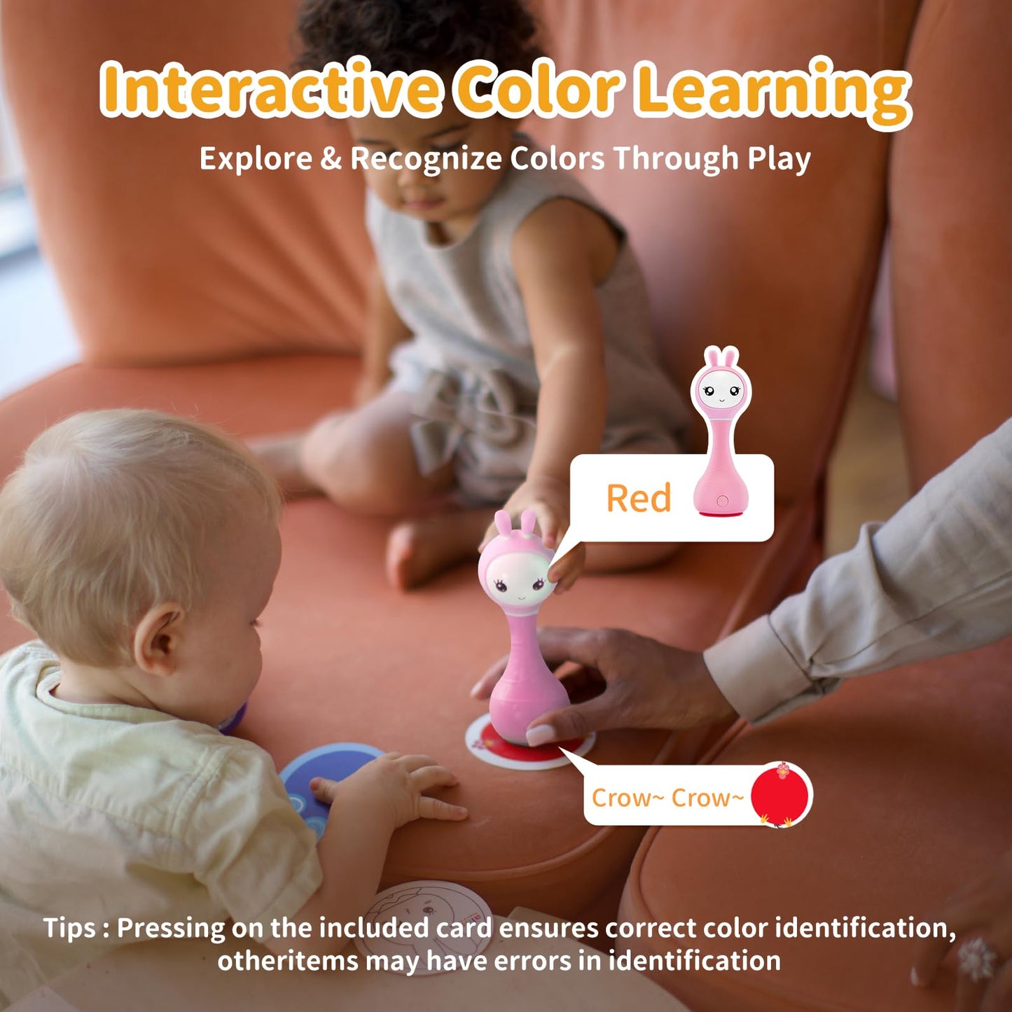 alilo Smarty Bunny Baby Rattle – 4 Music Modes, Light-Up Ears & Color Recognition (0–24 Months)