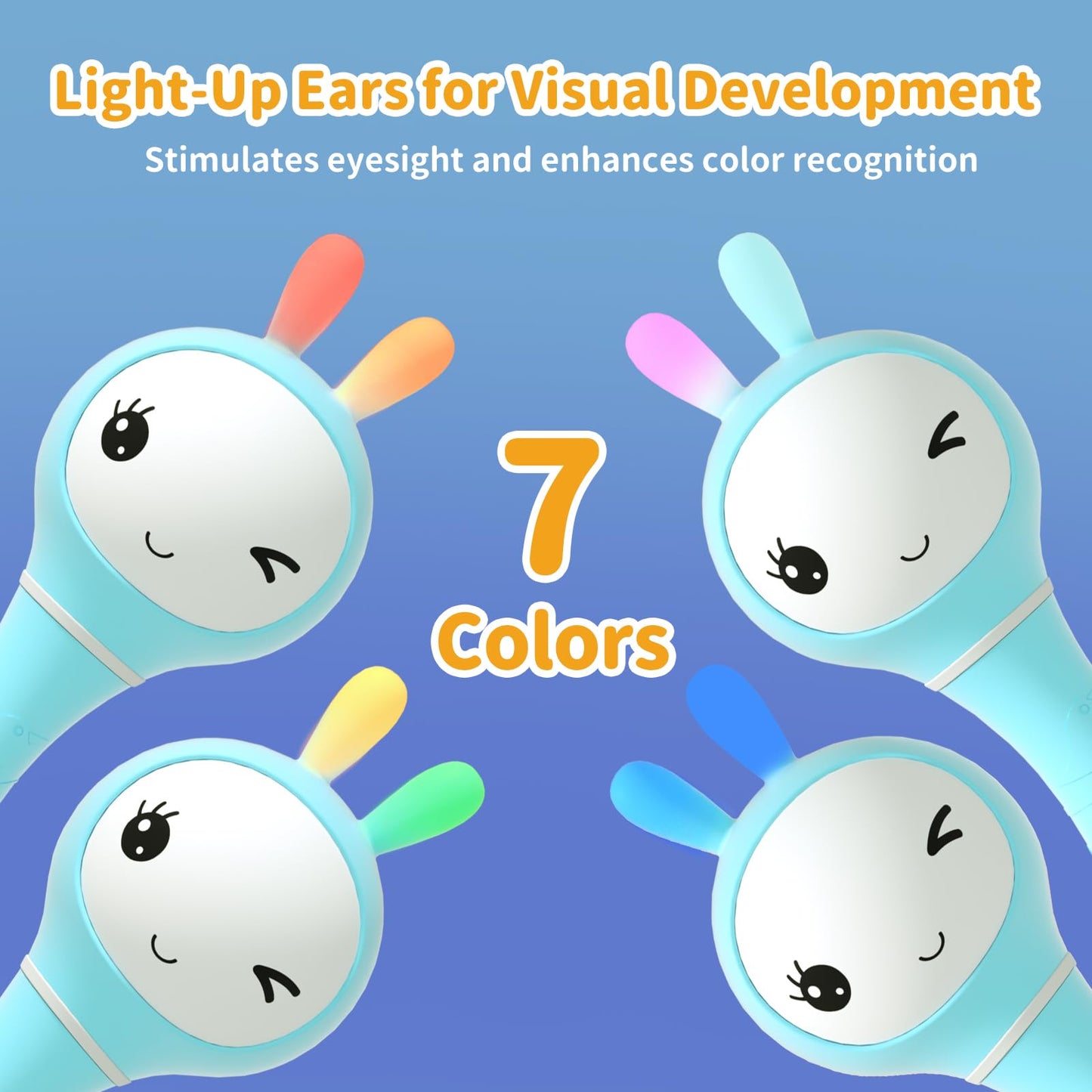 Alilo Smarty Bunny Baby Rattle — Musical Light-Up Toy for 0-24 Months with 5 Modes & Color Card