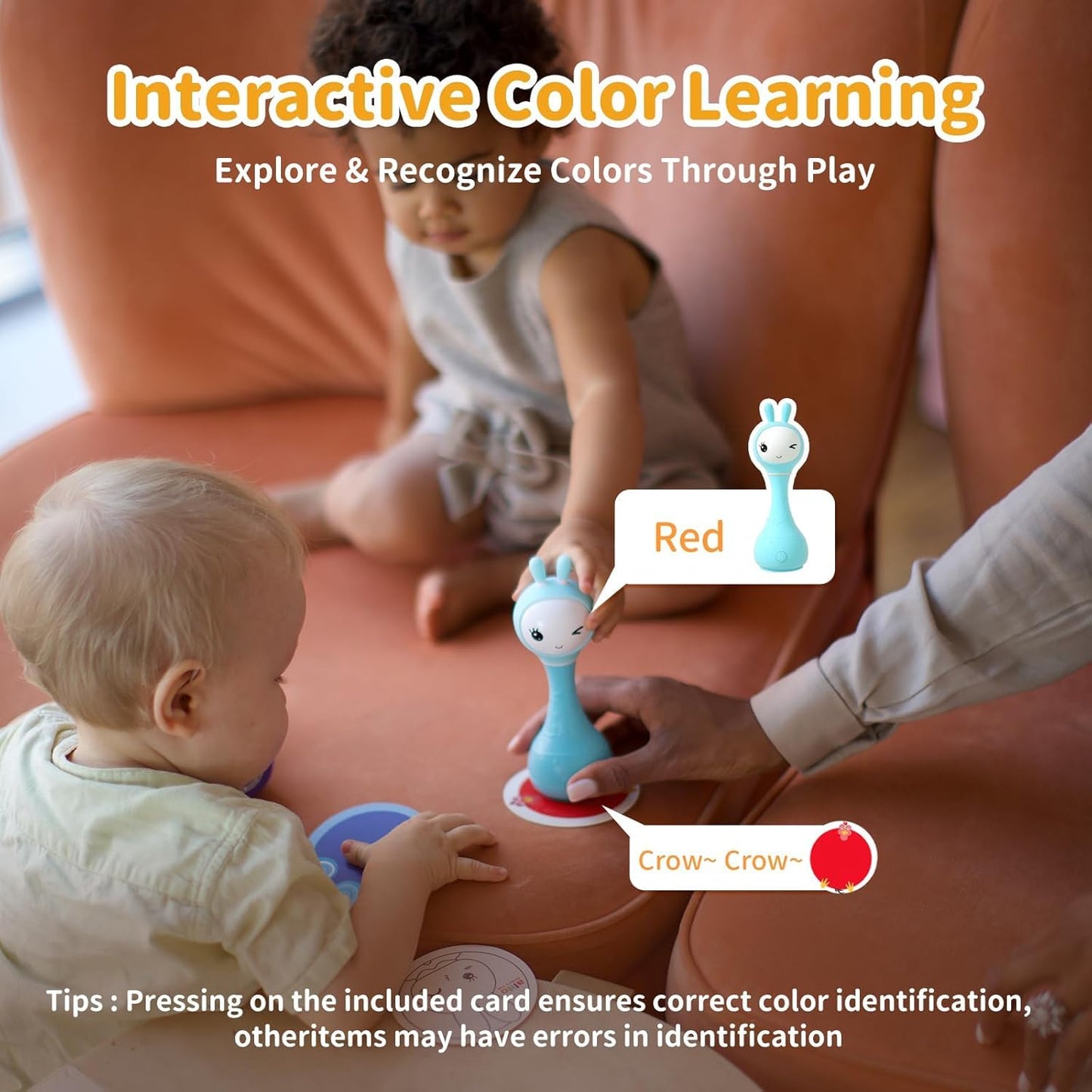 Alilo Smarty Bunny Baby Rattle — Musical Light-Up Toy for 0-24 Months with 5 Modes & Color Card