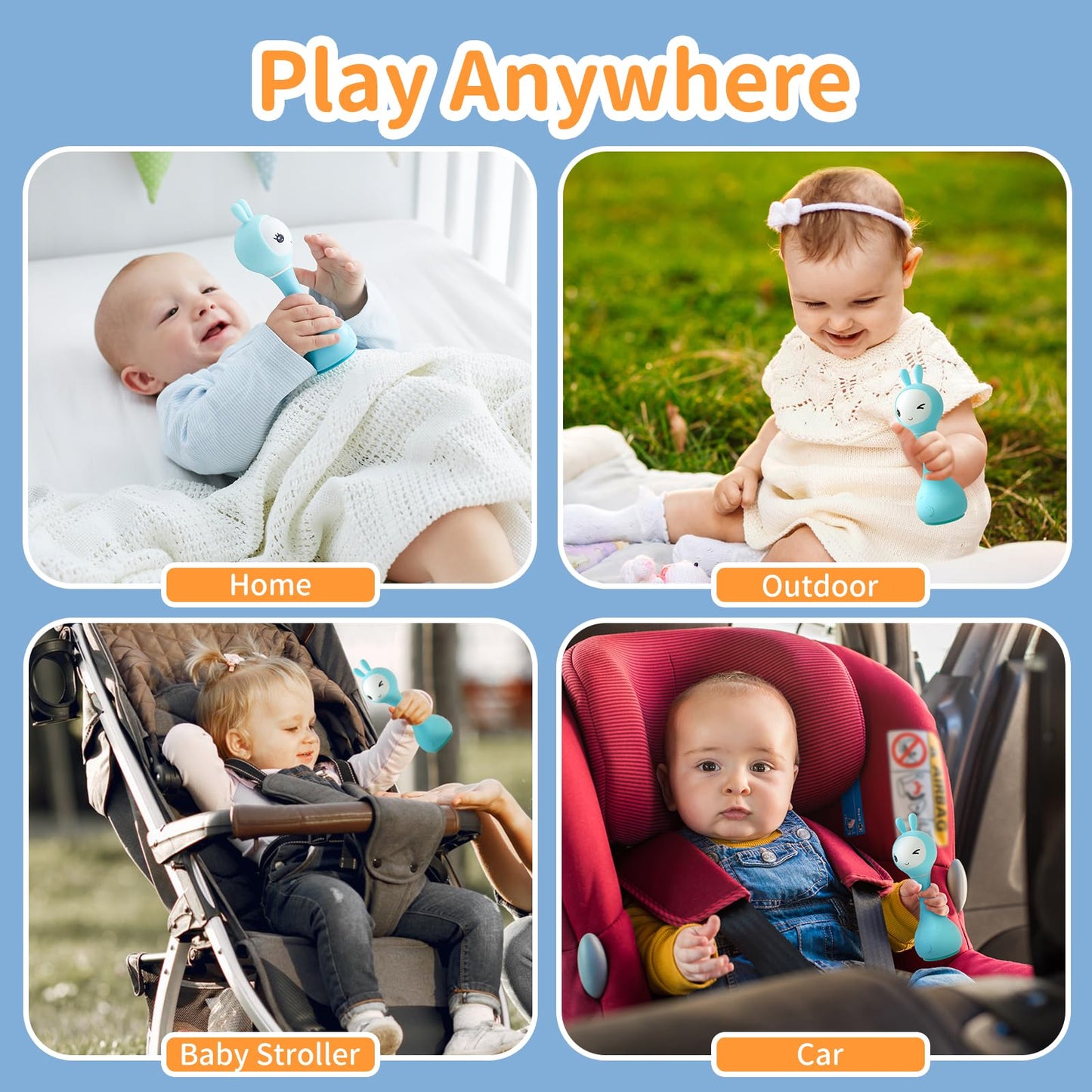 Alilo Smarty Bunny Baby Rattle — Musical Light-Up Toy for 0-24 Months with 5 Modes & Color Card