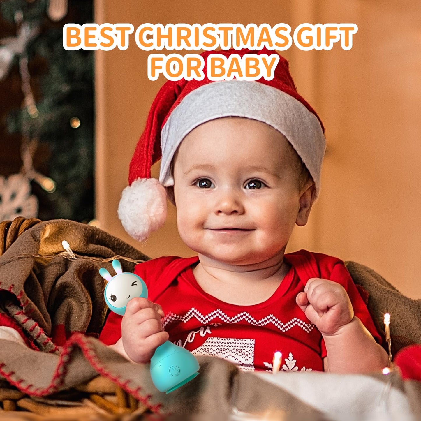 Alilo Smarty Bunny Baby Rattle — Musical Light-Up Toy for 0-24 Months with 5 Modes & Color Card