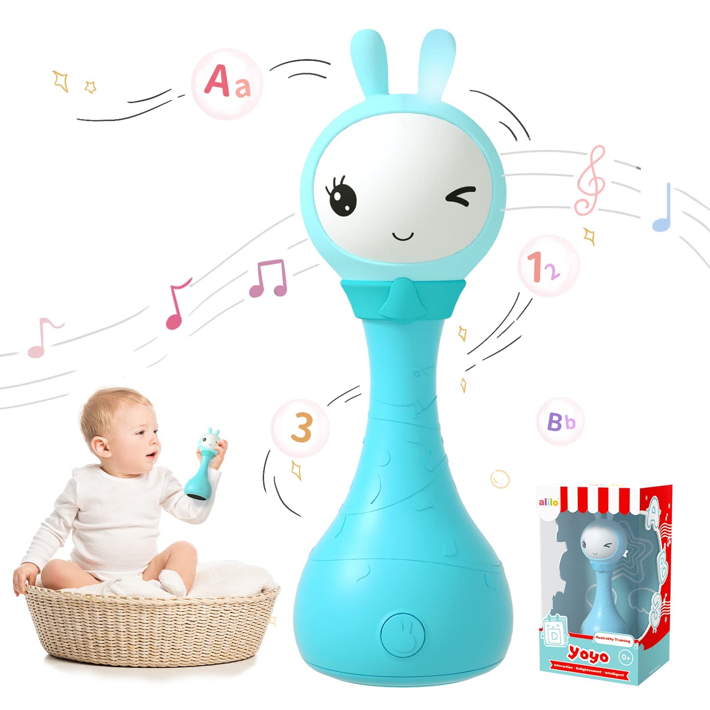 alilo Yoyo Talking Bunny – Baby Singing Musical Rattle with Voice Mimic and 90+ Audio Content