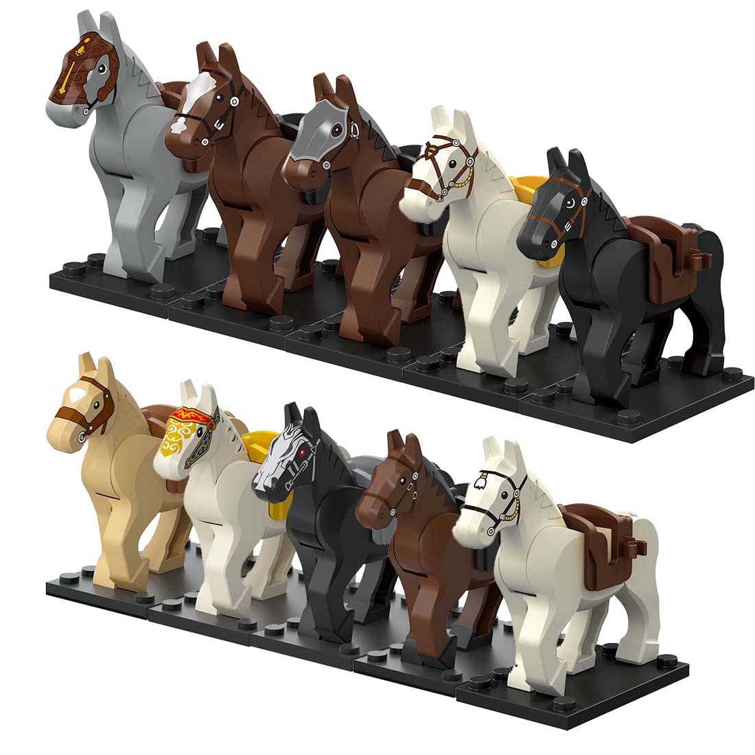 ALiquid Custom Minifigure Horse Set for Lego Minifigures – 10 Pcs