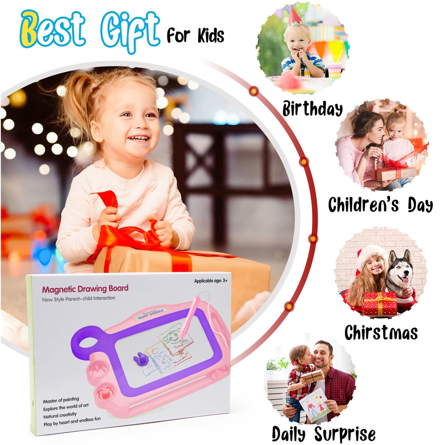 ALISKAGZE Magnetic Drawing Board for Toddlers (Ages 3–4) – Erasable Doodle Board with Pen & 2 Stamps, Travel Toy
