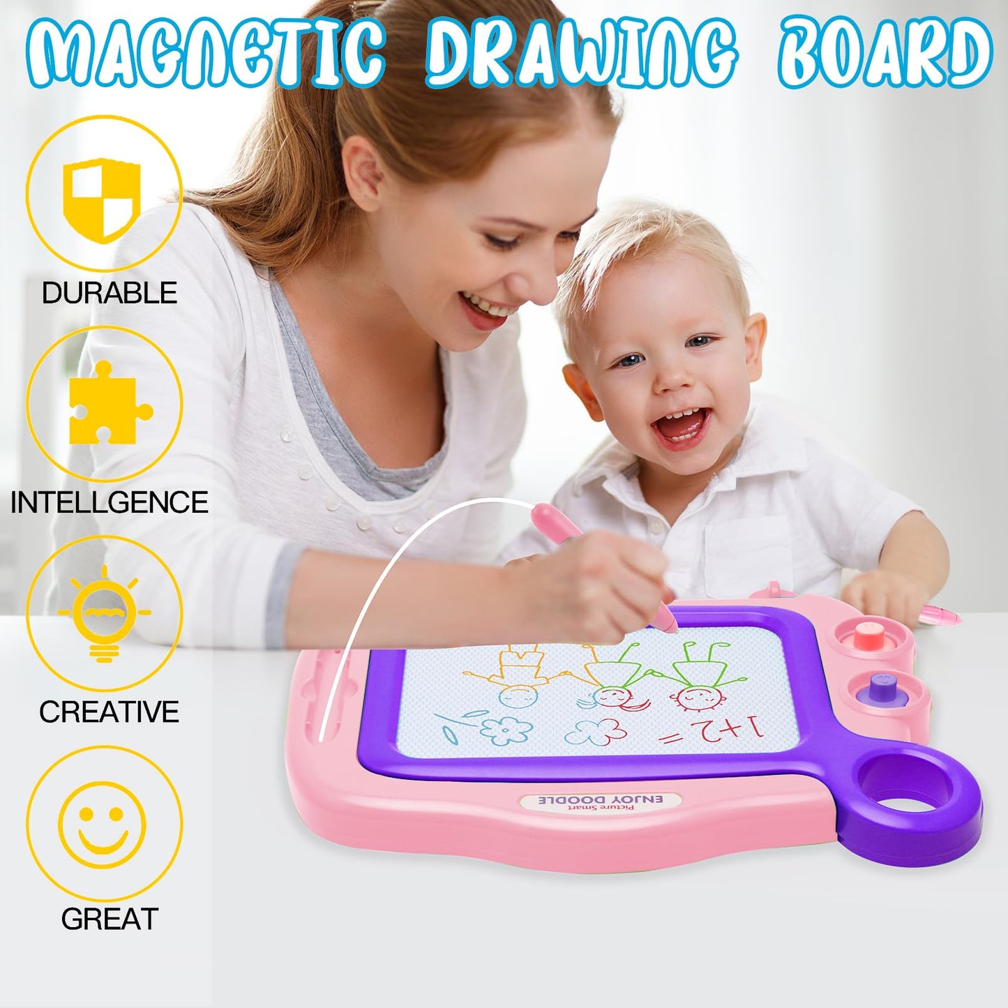 ALISKAGZE Magnetic Drawing Board for Toddlers (Ages 3–4) – Erasable Doodle Board with Pen & 2 Stamps, Travel Toy