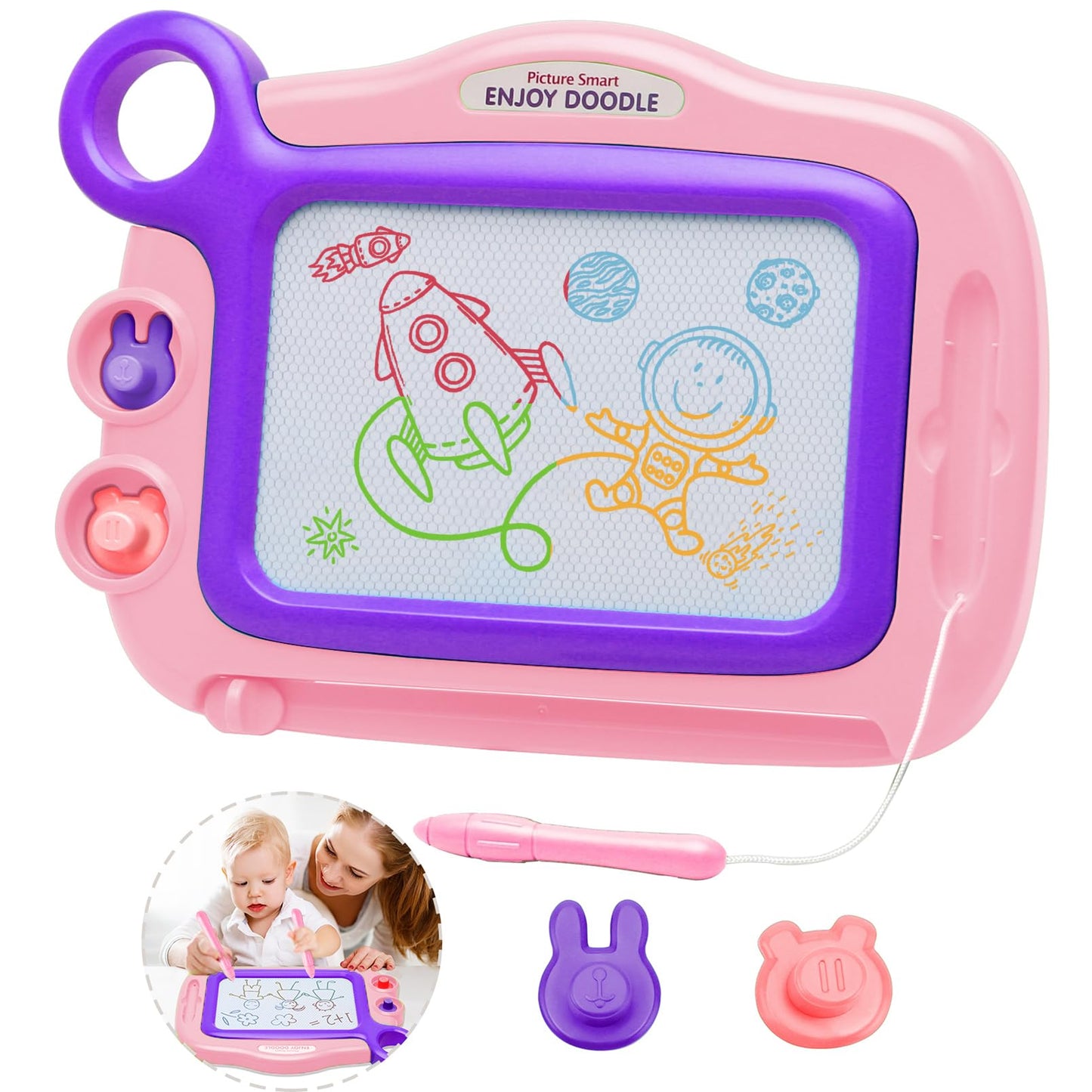 ALISKAGZE Magnetic Drawing Board for Toddlers (Ages 3–4) – Erasable Doodle Board with Pen & 2 Stamps, Travel Toy