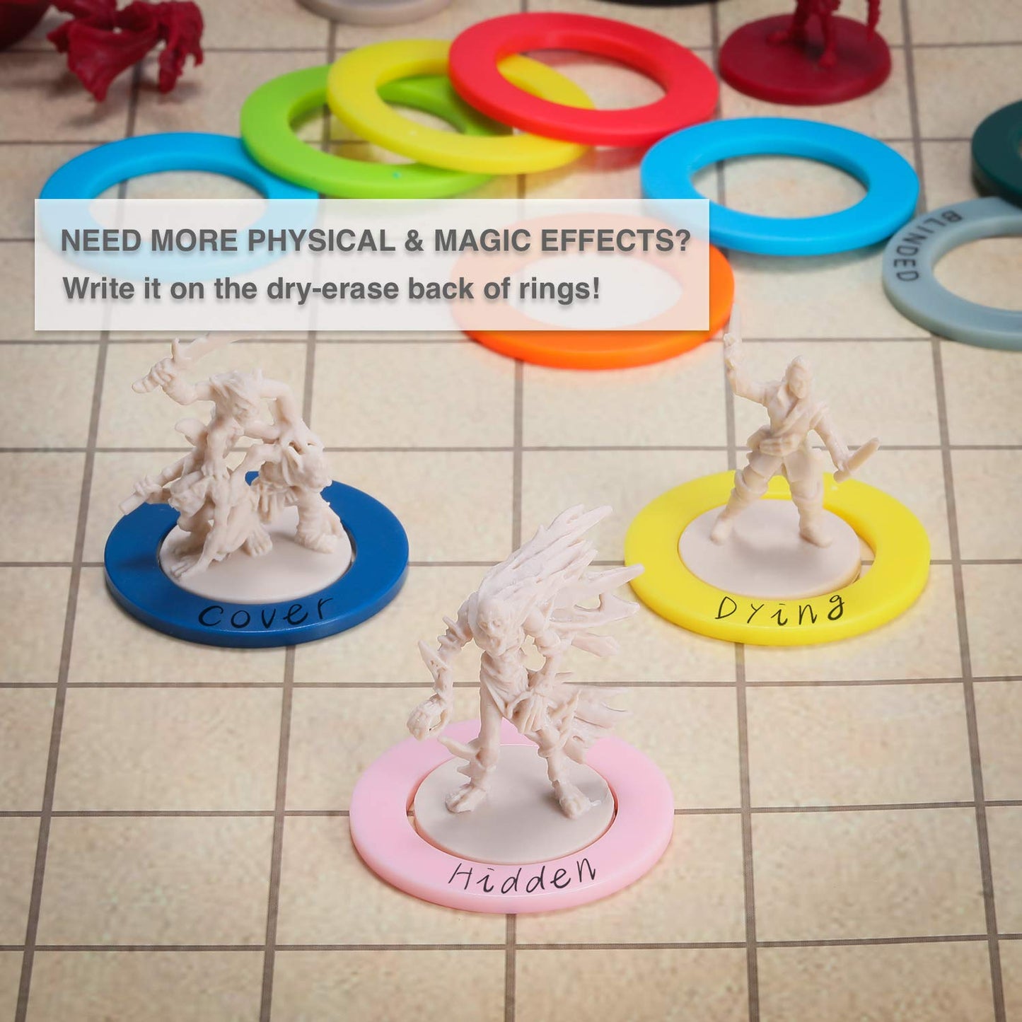 ALIZERO Upgraded DND Miniatures Condition Rings - 96 Status Markers in 24 Conditions with Premium Foam Box