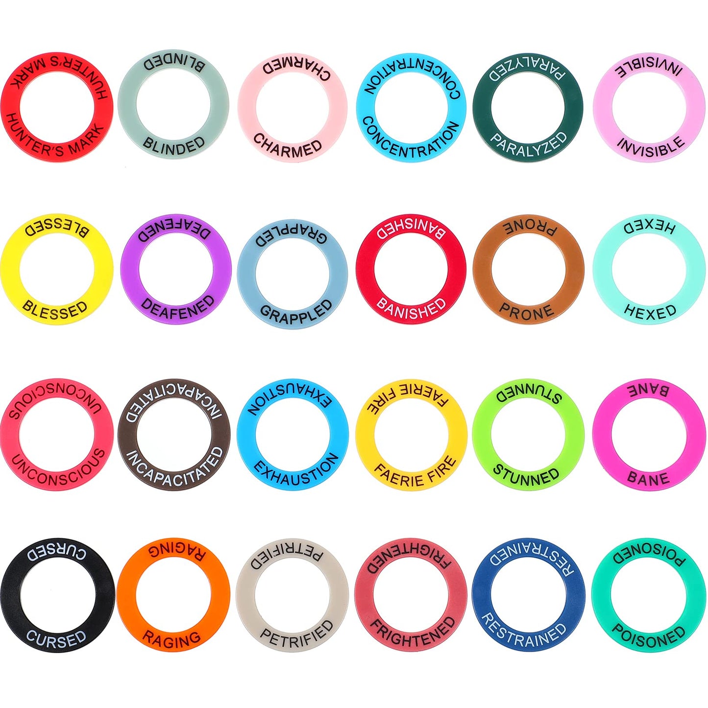 ALIZERO Upgraded DND Miniatures Condition Rings - 96 Status Markers in 24 Conditions with Premium Foam Box