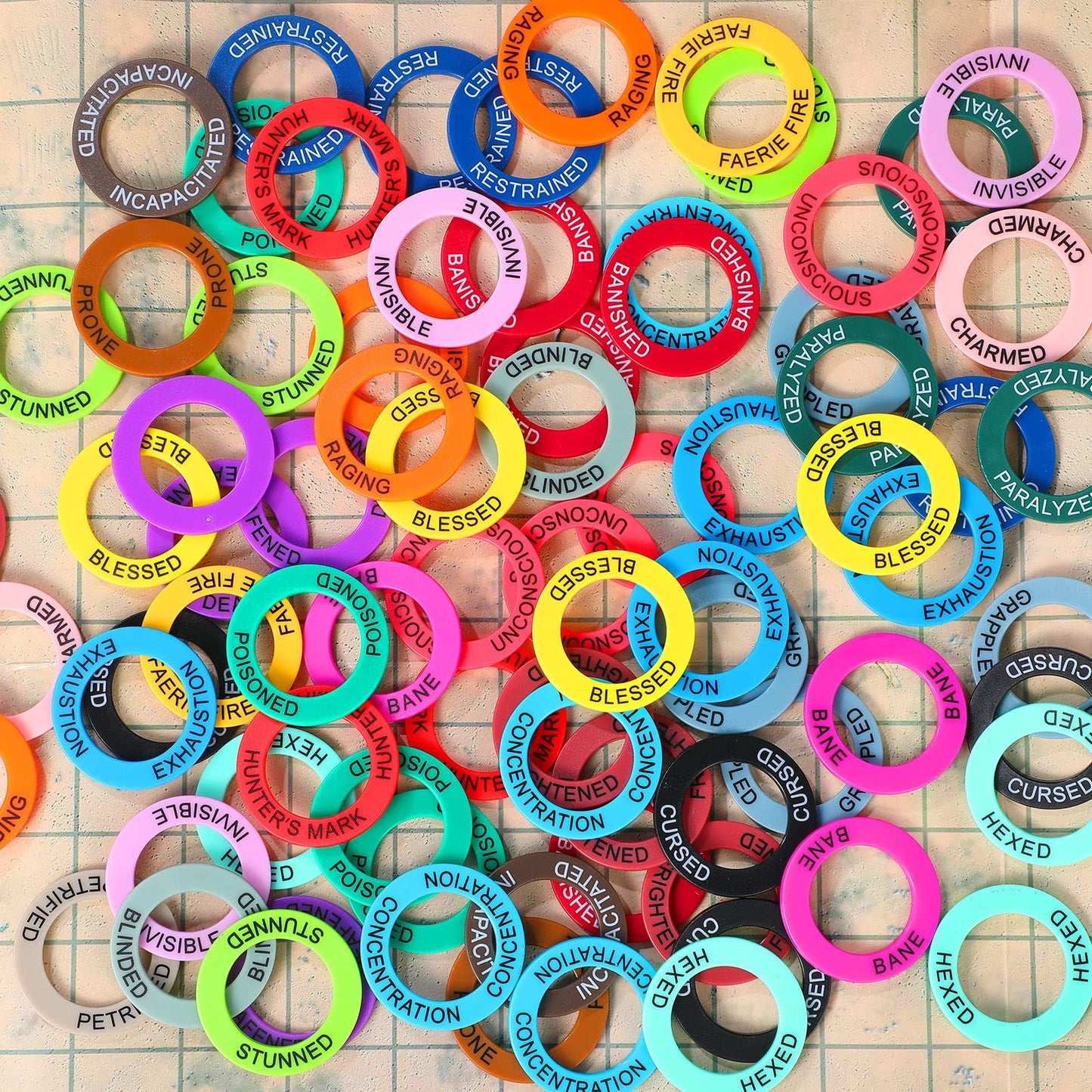 ALIZERO Upgraded DND Miniatures Condition Rings - 96 Status Markers in 24 Conditions with Premium Foam Box