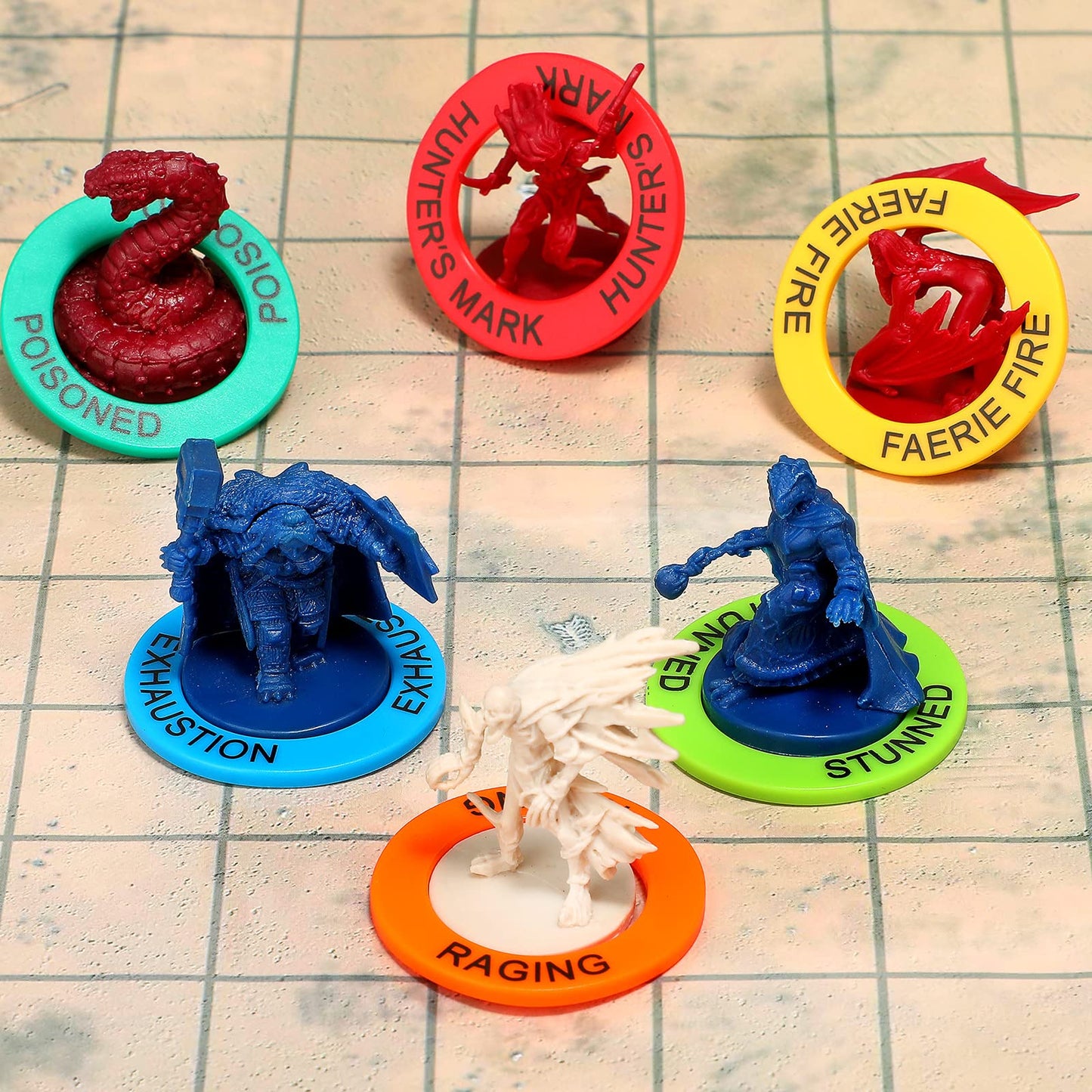 ALIZERO Upgraded DND Miniatures Condition Rings - 96 Status Markers in 24 Conditions with Premium Foam Box