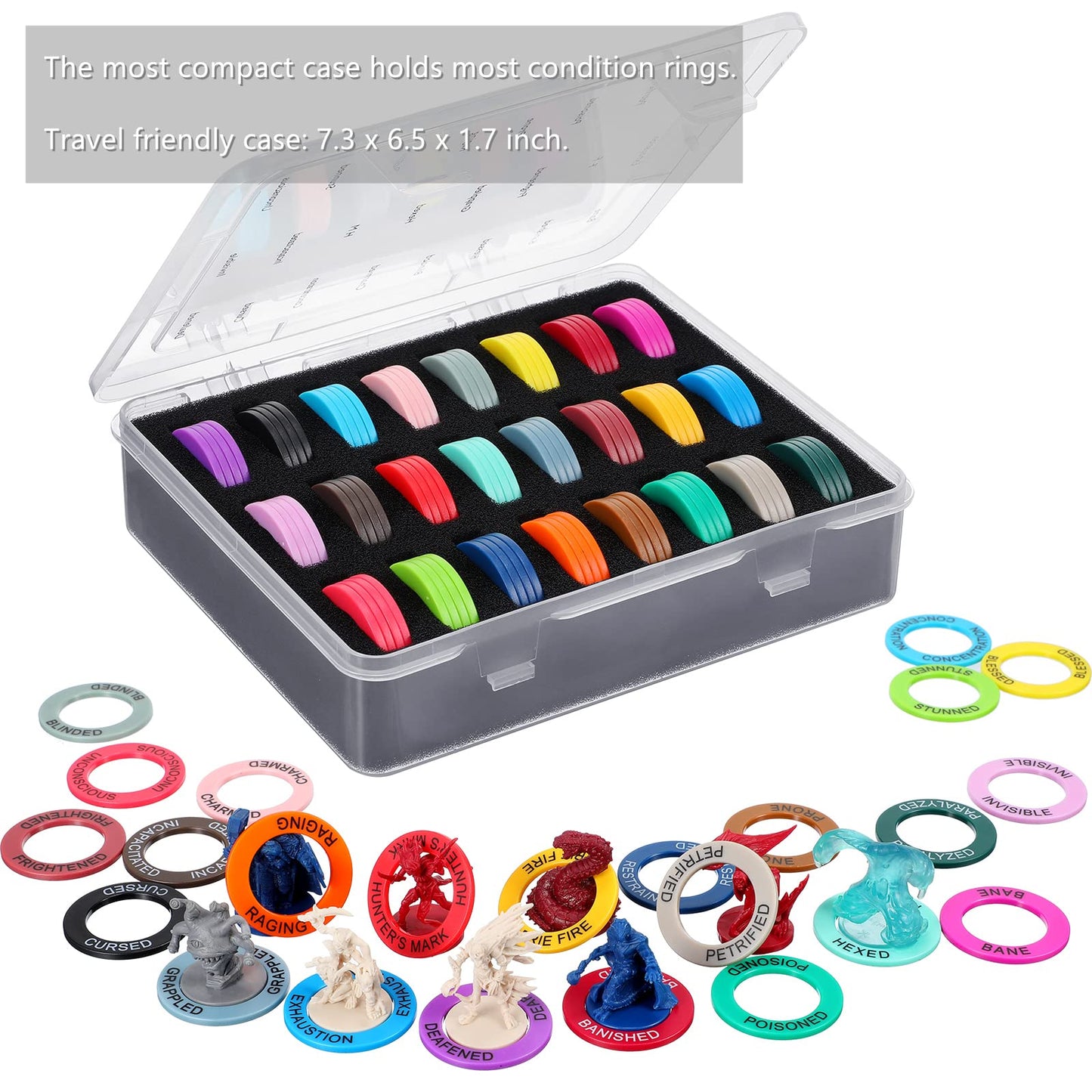 ALIZERO Upgraded DND Miniatures Condition Rings - 96 Status Markers in 24 Conditions with Premium Foam Box