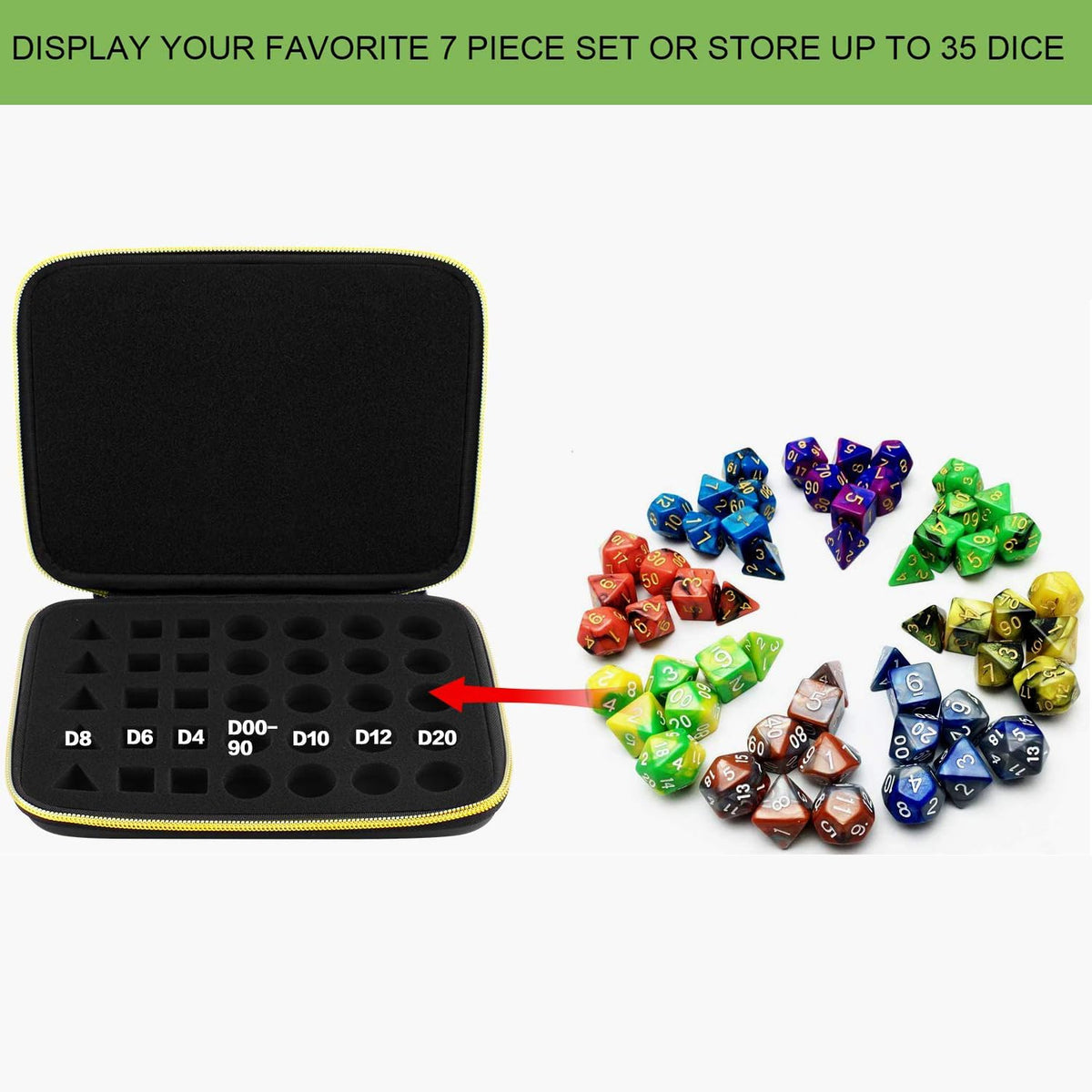 ALKOO Dice Storage Case – 5-Set Polyhedral Dice Organizer with Rolling Tray
