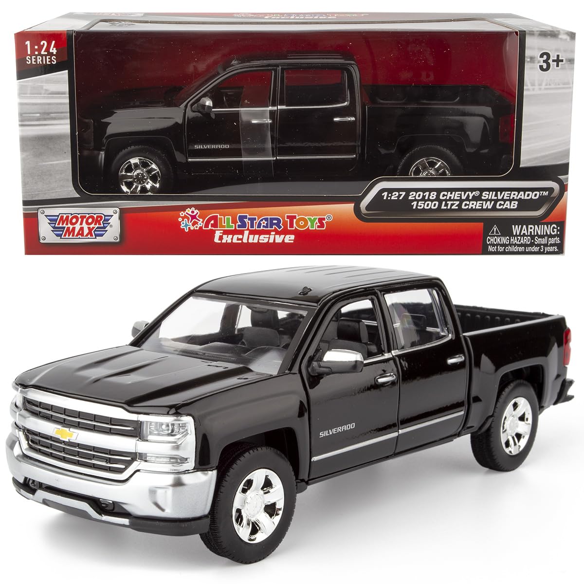 All Star Toys Motormax 79353 2018 Chevy Silverado LTZ 1:27 Diecast Model – Black with Chrome Trim