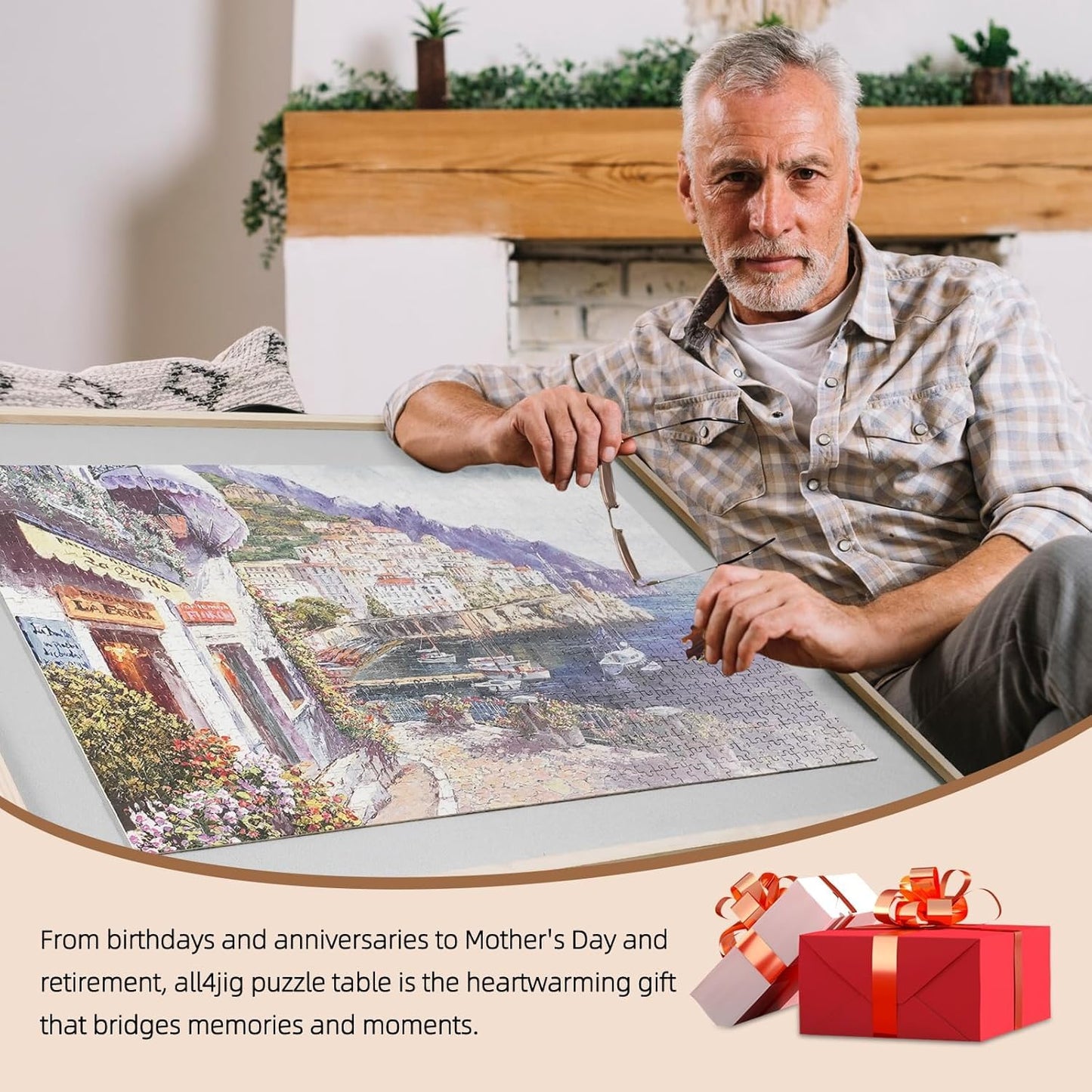 ALL4JIG 1500-Piece 2-in-1 Tilting & Rotating Puzzle Table | Wooden Puzzle Table with 4 Drawers, Lazy Susan & Cover (25.2" x 34.2")