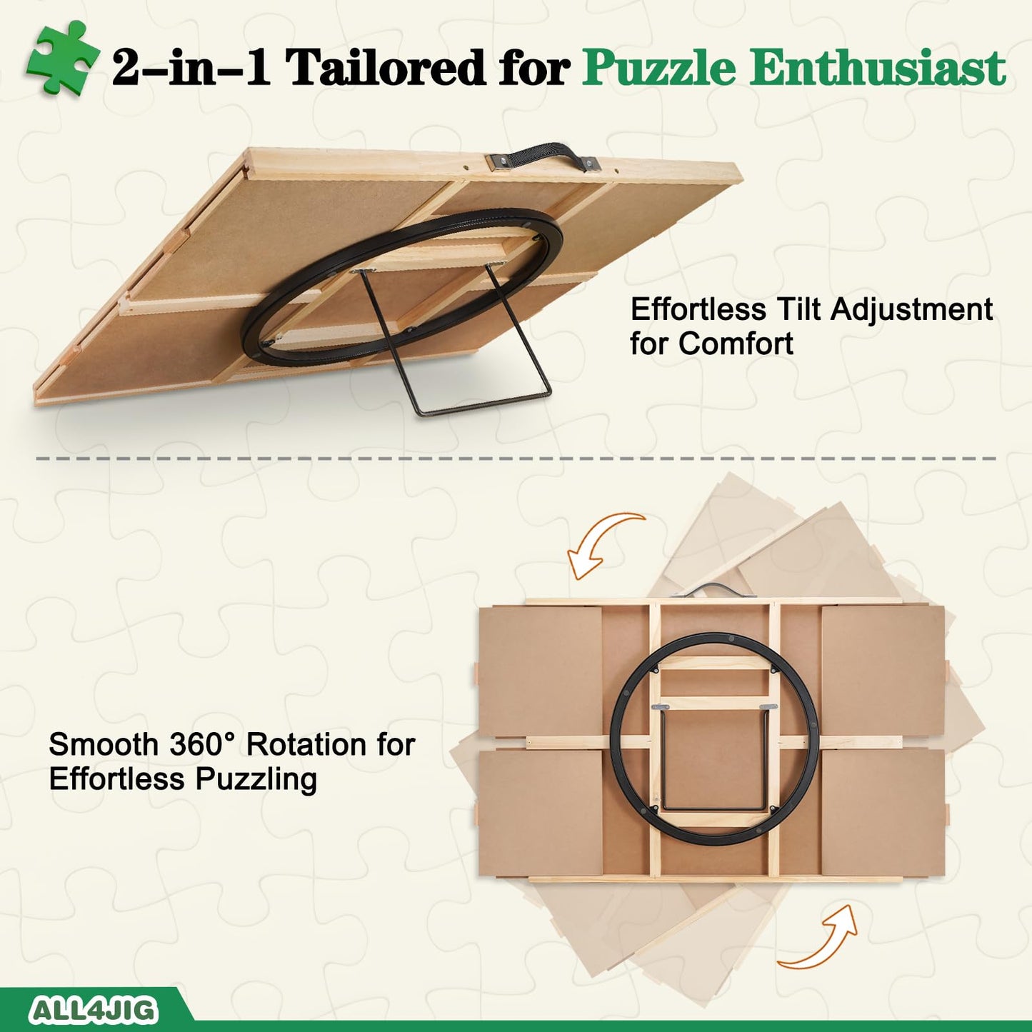 ALL4JIG 2000-Piece 2-in-1 Tilting & Rotating Puzzle Board | 40.16 x 28.5 in | 4 Drawers & Protective Cover