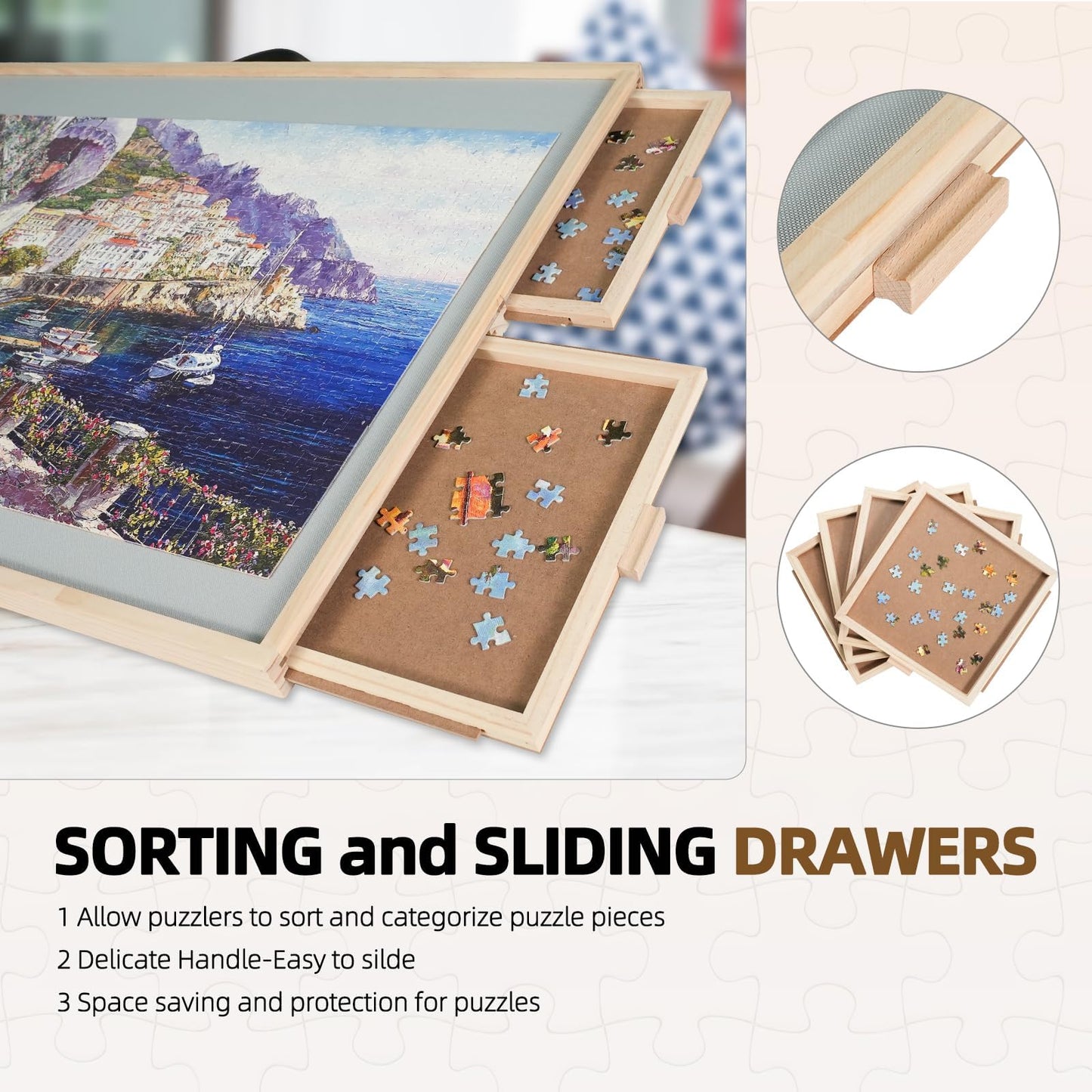 ALL4JIG 2000-Piece 2-in-1 Tilting & Rotating Puzzle Board – Portable Wooden Puzzle Table with Drawers & Cover