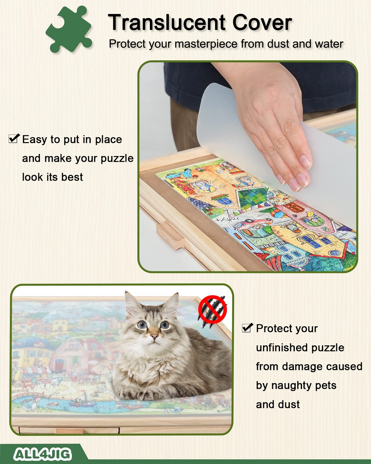 ALL4JIG 1500-Piece Rotating Puzzle Board — 25x34 in Wooden Puzzle Table with 6 Drawers & Cover