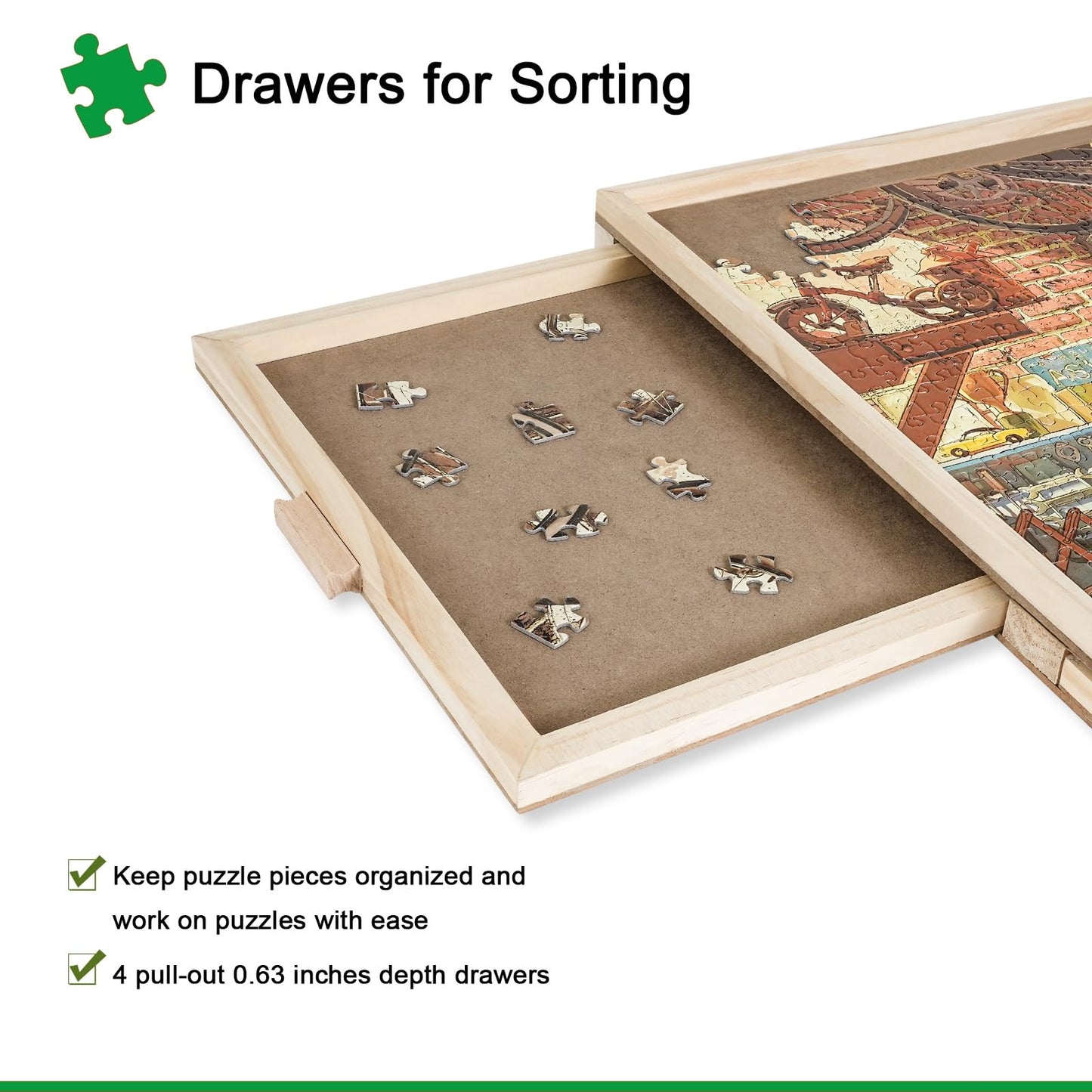 ALL4JIG 1500-Piece Rotating Puzzle Table with 4 Drawers & Cover — 25x34 in Wood