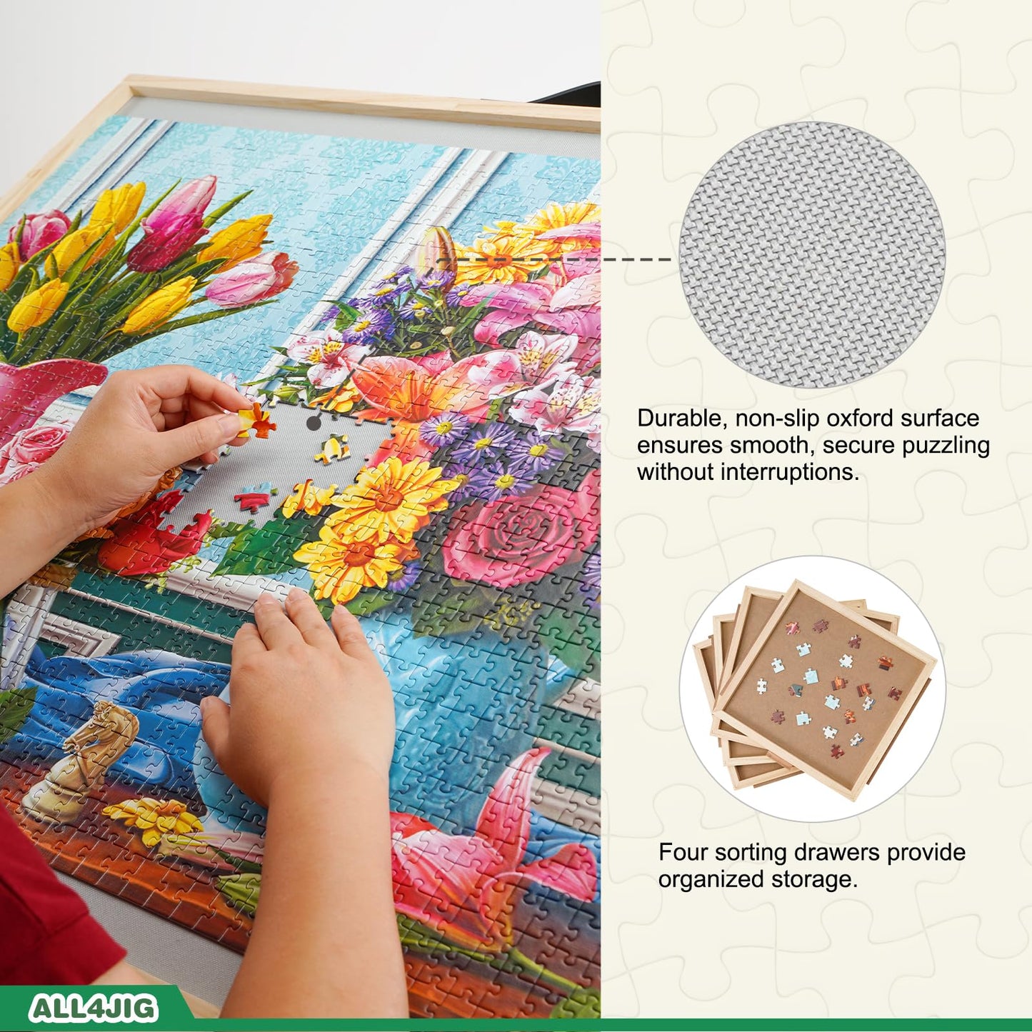 ALL4JIG 2000-Piece 2-in-1 Tilting & Rotating Puzzle Board | 40.16 x 28.5 in | 4 Drawers & Protective Cover