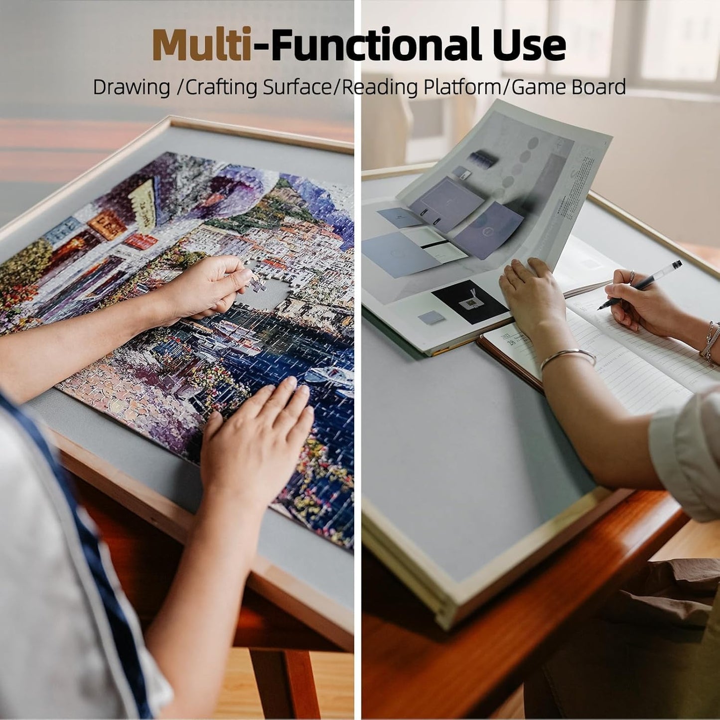 ALL4JIG 1500-Piece 2-in-1 Tilting & Rotating Puzzle Table | Wooden Puzzle Table with 4 Drawers, Lazy Susan & Cover (25.2" x 34.2")