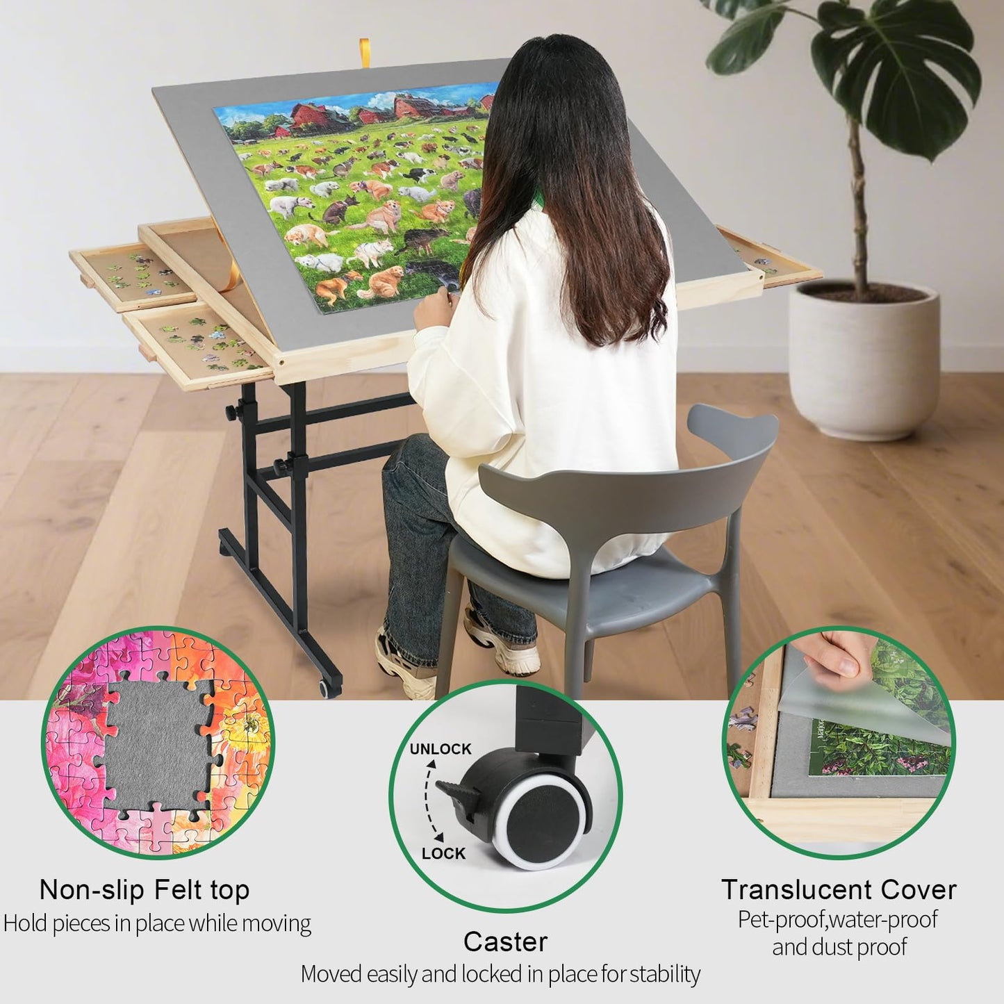 ALL4JIG 1500-Piece Puzzle Table with Legs – Adjustable Tilt, 4 Drawers & Protective Cover | 25x34
