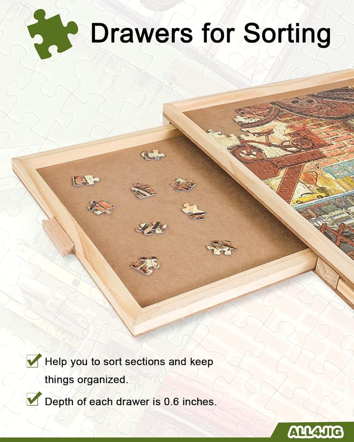 ALL4JIG 1000-Piece Rotating Puzzle Board with 4 Drawers | Portable Wooden Jigsaw Table