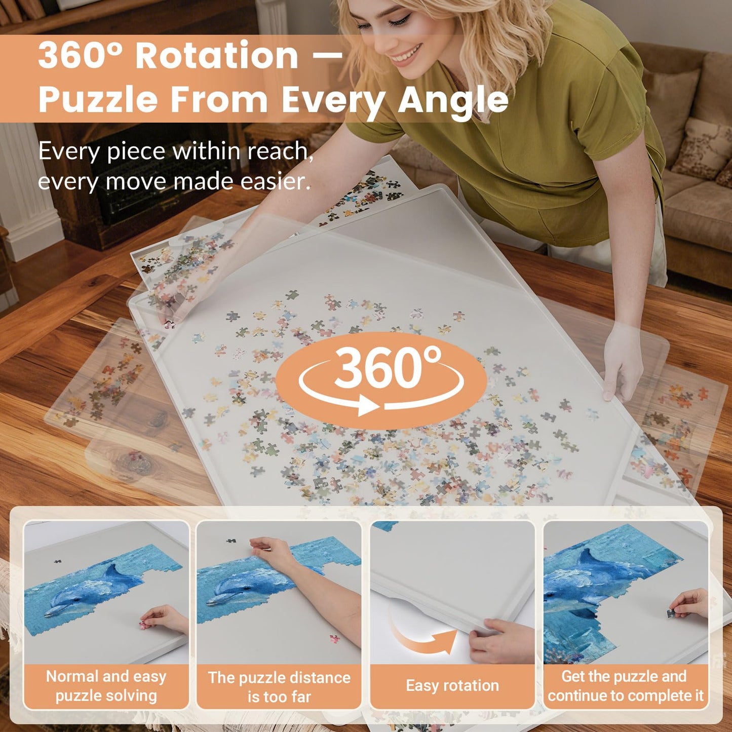 ALL4JIG 1500-Piece Lightweight Rotating Puzzle Board with 6 Drawers | 360° Lazy Susan, 34.25 x 26.38 in