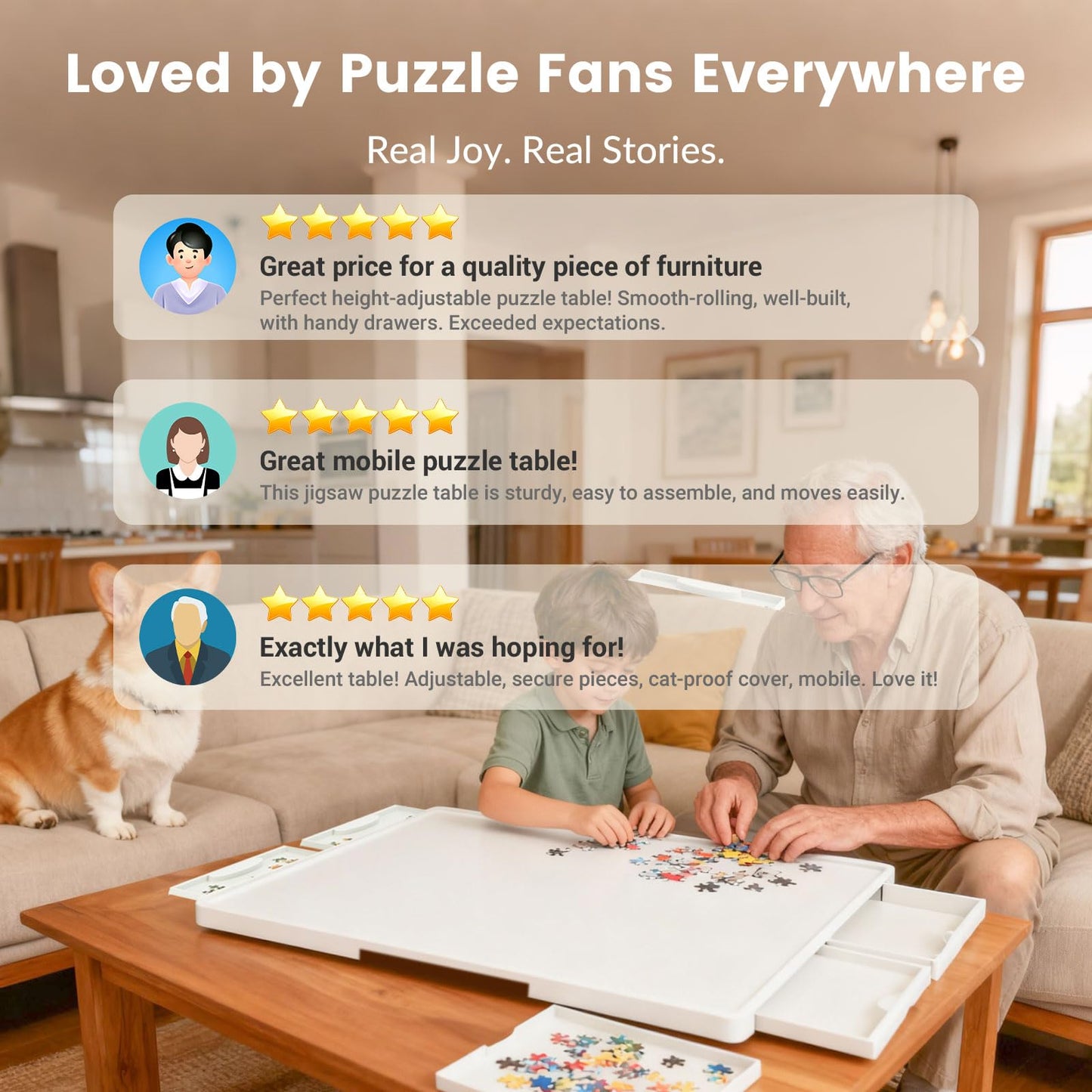 ALL4JIG 1500-Piece Lightweight Rotating Puzzle Board with 6 Drawers | 360° Lazy Susan, 34.25 x 26.38 in