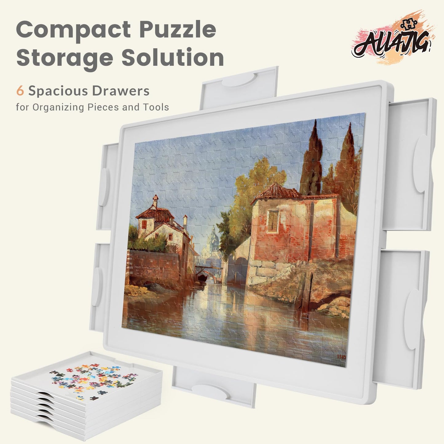ALL4JIG 1500-Piece Lightweight Rotating Puzzle Board with 6 Drawers | 360° Lazy Susan, 34.25 x 26.38 in