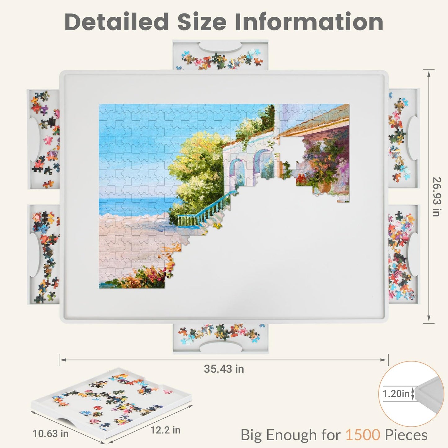ALL4JIG 1500-Piece Lightweight Rotating Puzzle Board with 6 Drawers | 360° Lazy Susan, 34.25 x 26.38 in