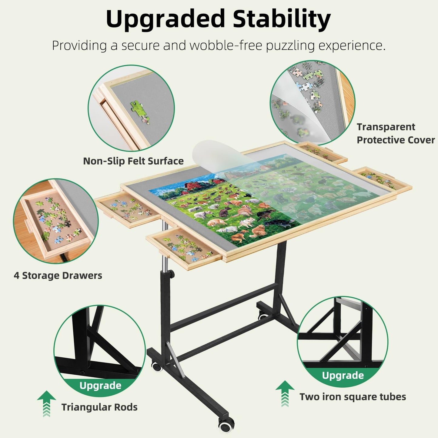 ALL4JIG 2000-Piece Puzzle Table with Legs & Wheels — 4 Drawers, Cover, Vertical Setup