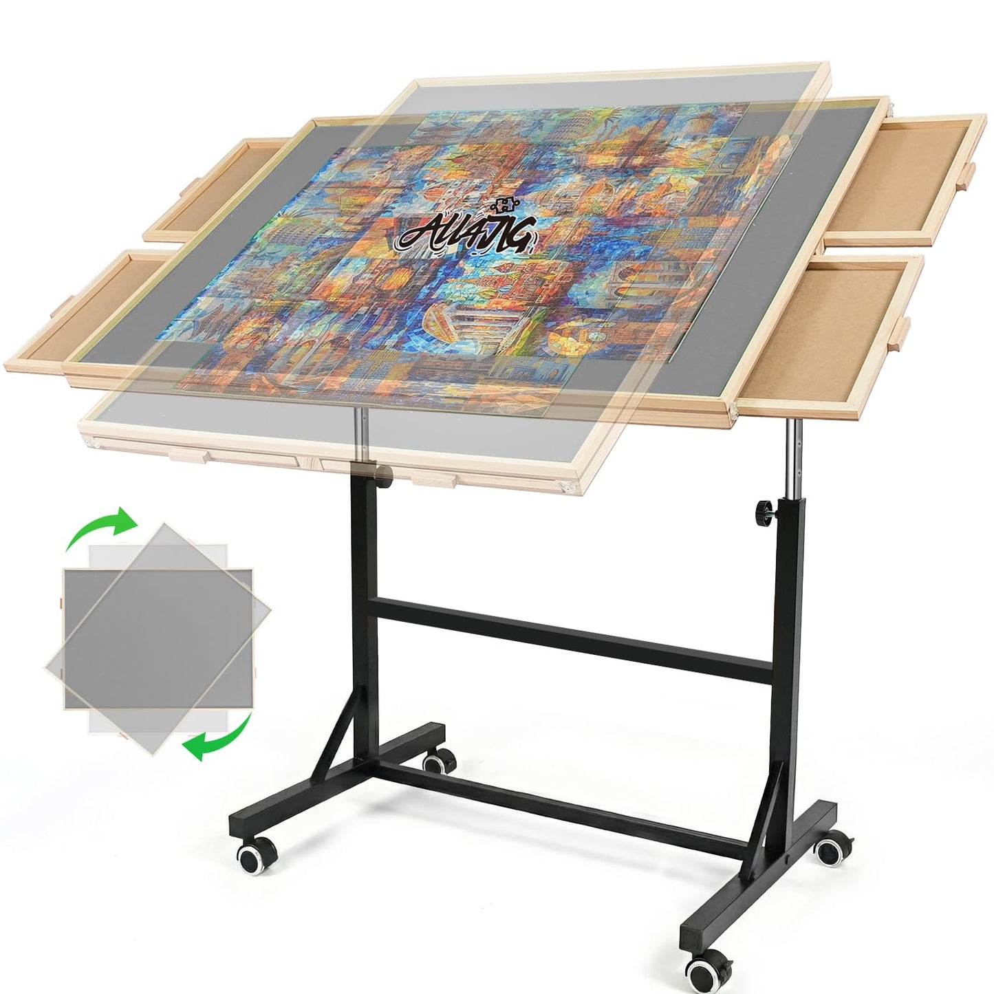 ALL4JIG 2000-Piece Puzzle Table with Legs & Wheels — 4 Drawers, Cover, Vertical Setup