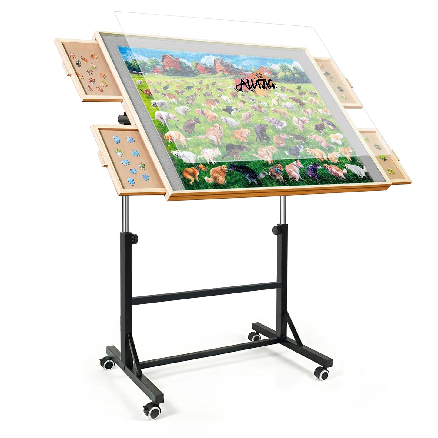 ALL4JIG 1500-Piece Puzzle Table with Legs & Wheels — 4 Drawers, Protective Cover, Lightweight & Stable