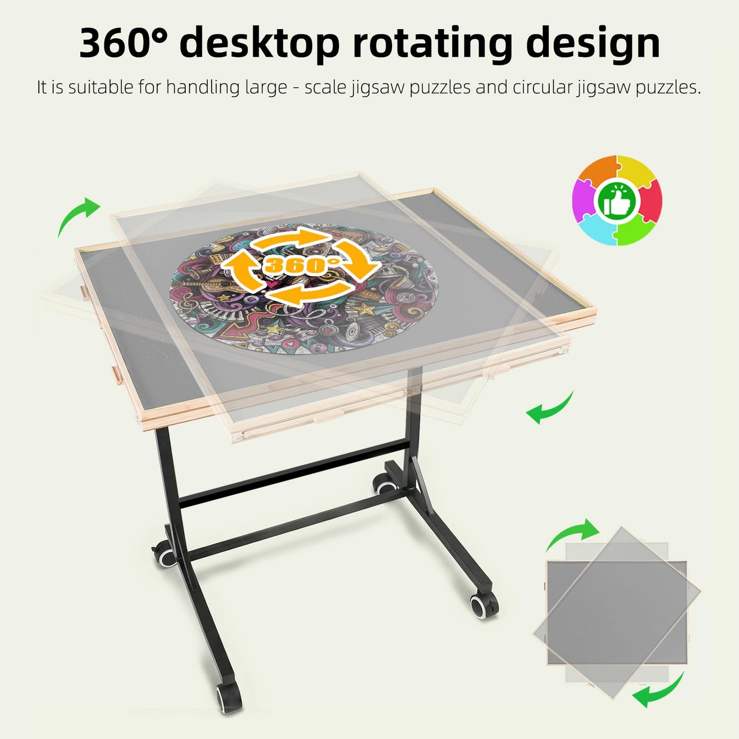 ALL4JIG 2000-Piece Puzzle Table with Legs & Wheels — 4 Drawers, Cover, Vertical Setup