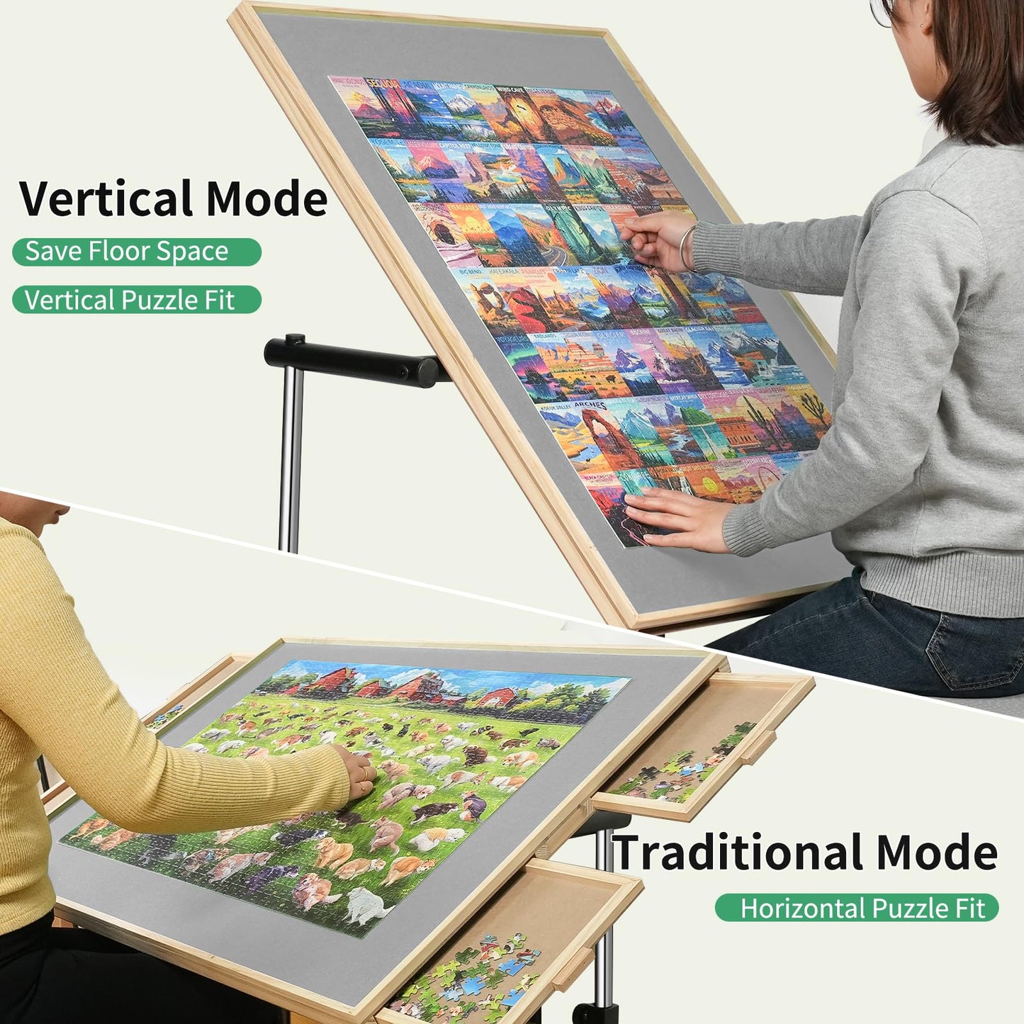 ALL4JIG 2000-Piece Puzzle Table with Legs & Wheels — 4 Drawers, Cover, Vertical Setup