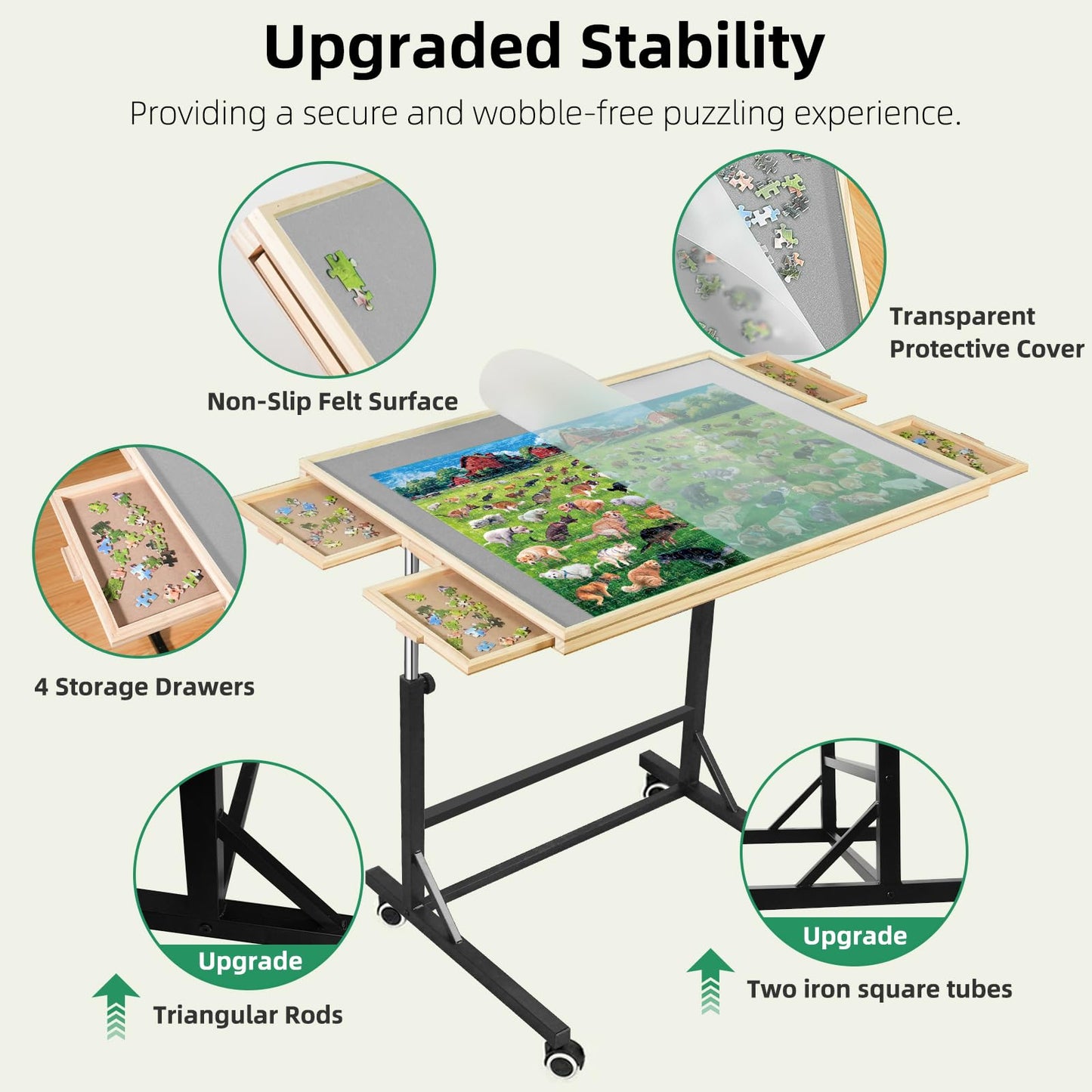 ALL4JIG 1500-Piece Puzzle Table with Legs & Wheels — 4 Drawers, Protective Cover, Lightweight & Stable