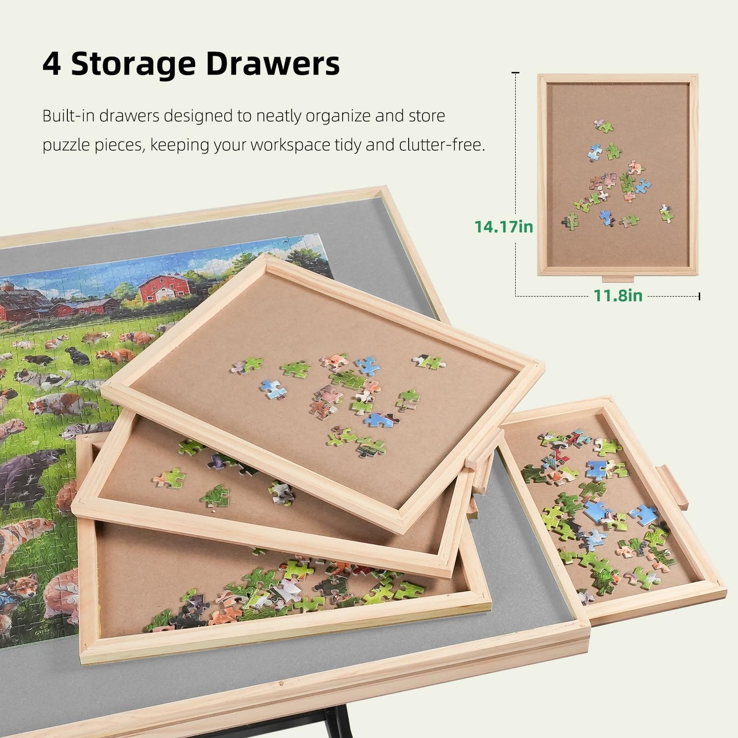 ALL4JIG 2000-Piece Puzzle Table with Legs & Wheels — 4 Drawers, Cover, Vertical Setup