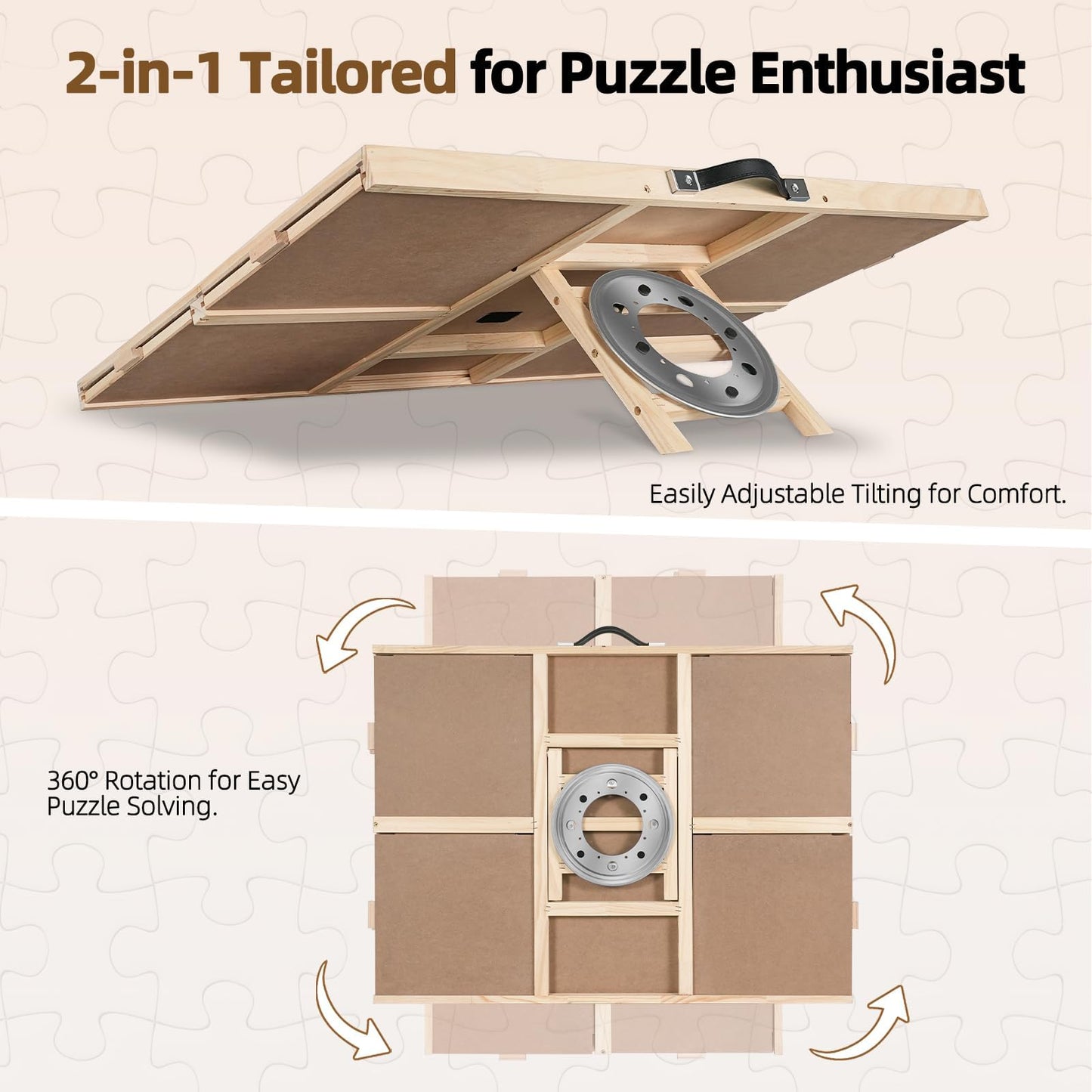 ALL4JIG 2000-Piece 2-in-1 Tilting & Rotating Puzzle Board – Portable Wooden Puzzle Table with Drawers & Cover