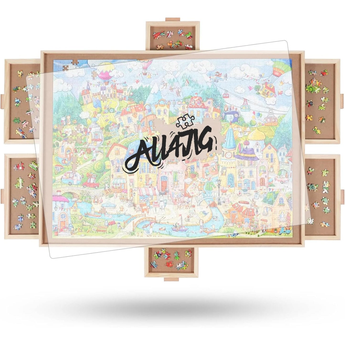 ALL4JIG 1500-Piece Rotating Puzzle Board — 25x34 in Wooden Puzzle Table with 6 Drawers & Cover
